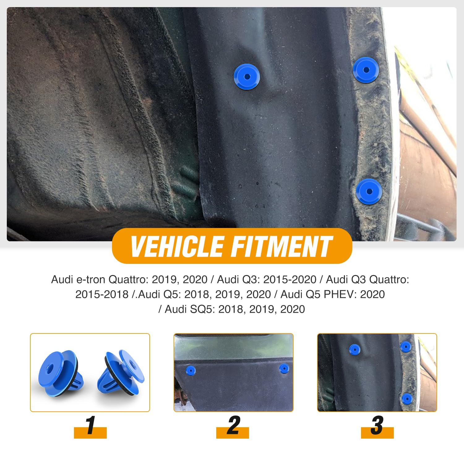 Gooacc 50Pcs Blue Nylon Wheel Arch Opening Moulding Exterior-Wheel Fender Flare Moulding Clips Retainers With Sealer Compatible
