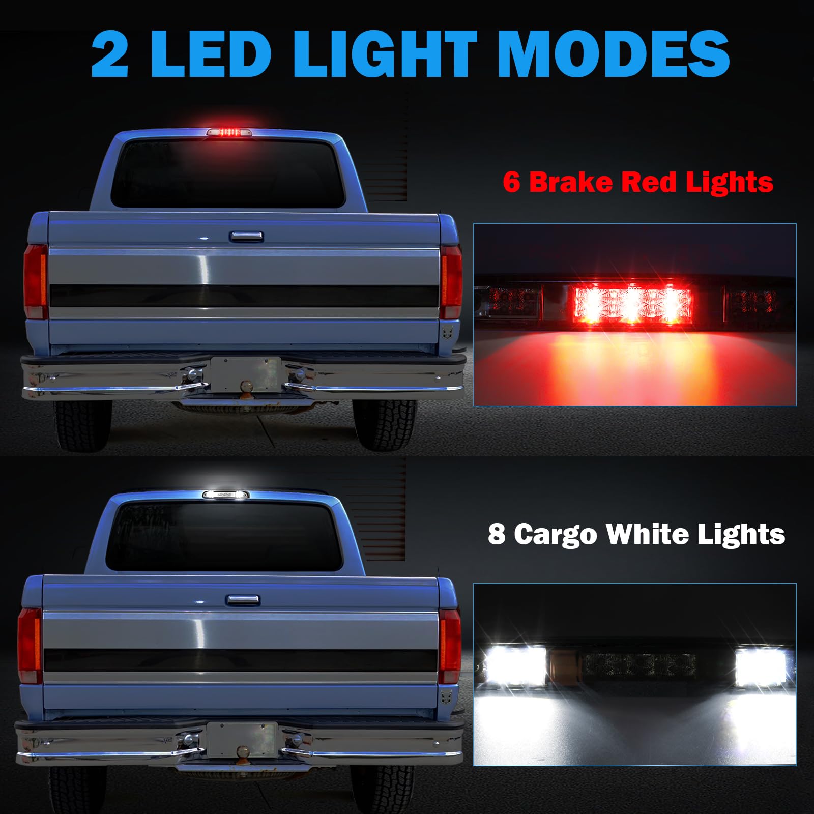 3rd Third Brake Light for 1992 1993 1994 1995 1996 1997 Ford F150 F250 F350 Bronco, Waterproof High Mount Stop Light, Smoked Len