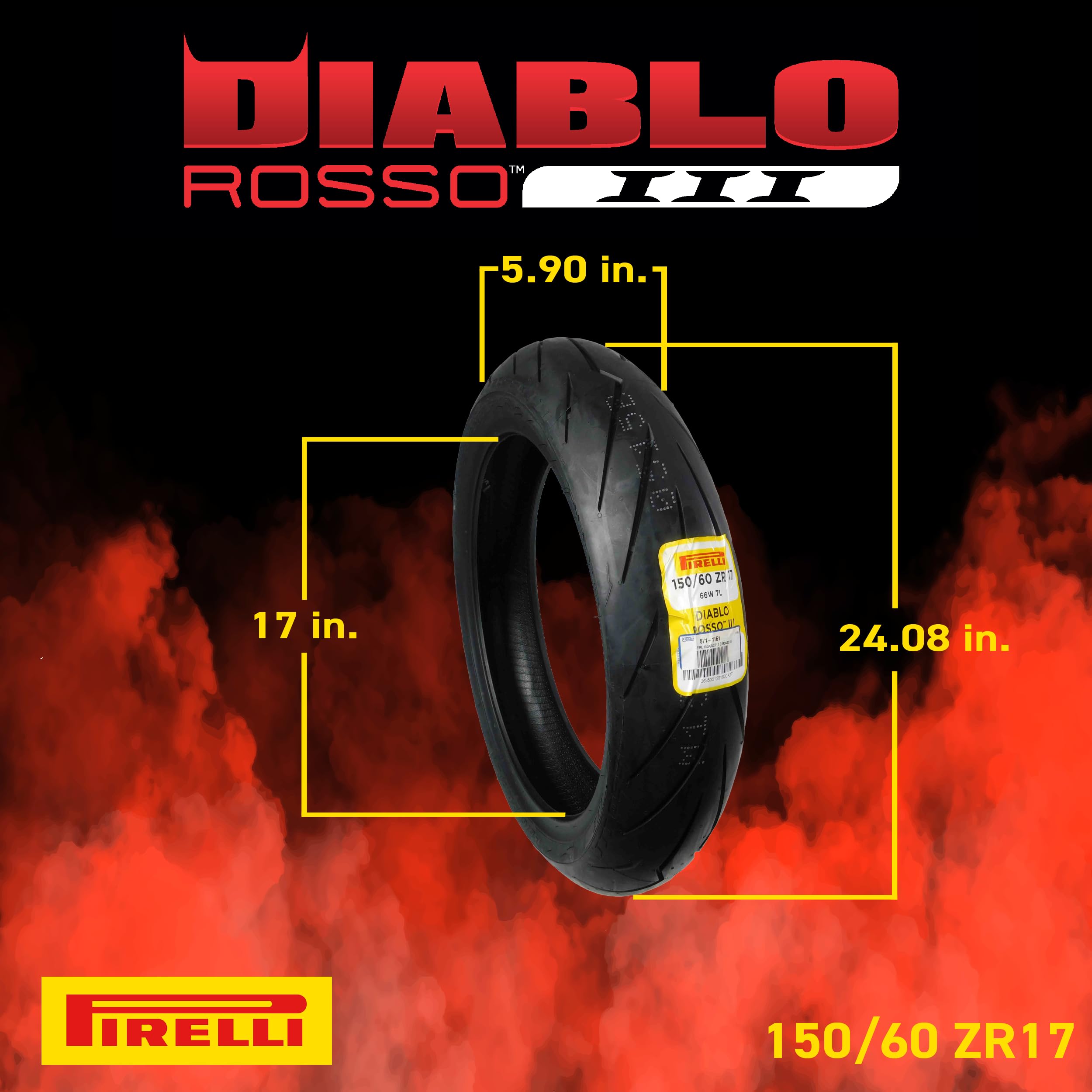 Pirelli Diablo Rosso Iii 150/60-17 66W Rear Motorcycle Tire - High Performance, Durable, & Reliable Tire For Sport/Street Bikes W/Keychain