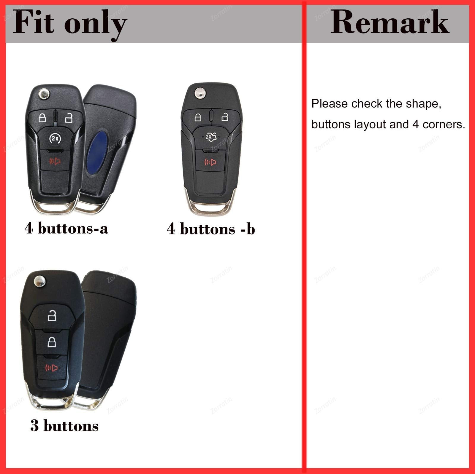 Silicone Rubber Key Fob Case Key Covers Protectors For Ford F150 F250 F350 F450 F550 Ranger Transit (Flip Key)
