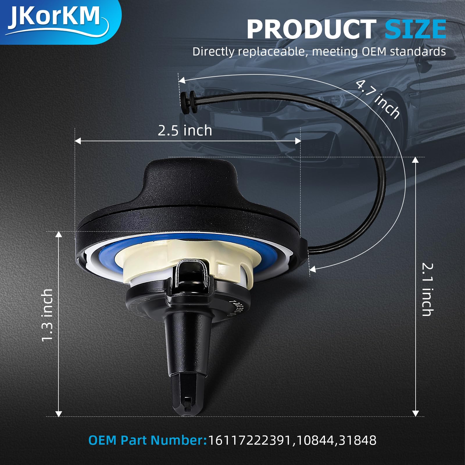 JkorkM Gas Cap for Mini Cooper & BMW Models (2002-2018) - OEM 16117222391, Medium Size, Durable Fuel Tank Cap