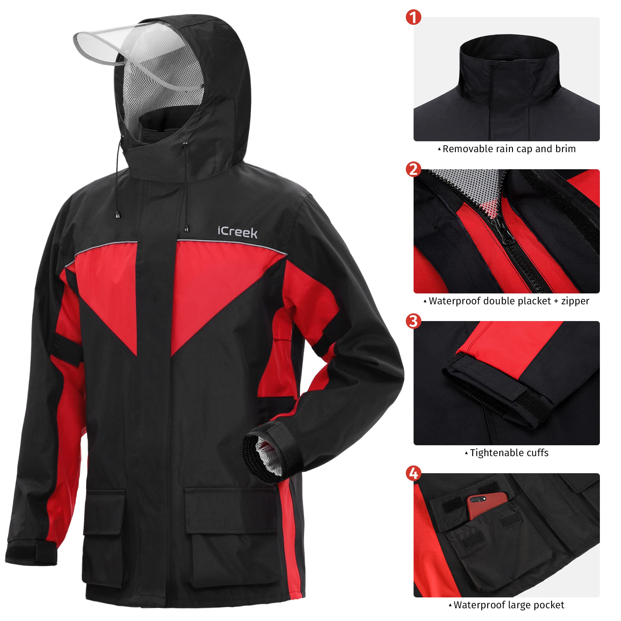 iCreek Motorcycle Rain Suits for Men & Women Waterproof Anti-storm Raincoat High Visibility Rain Gear for Cycling, Golf, Fishing