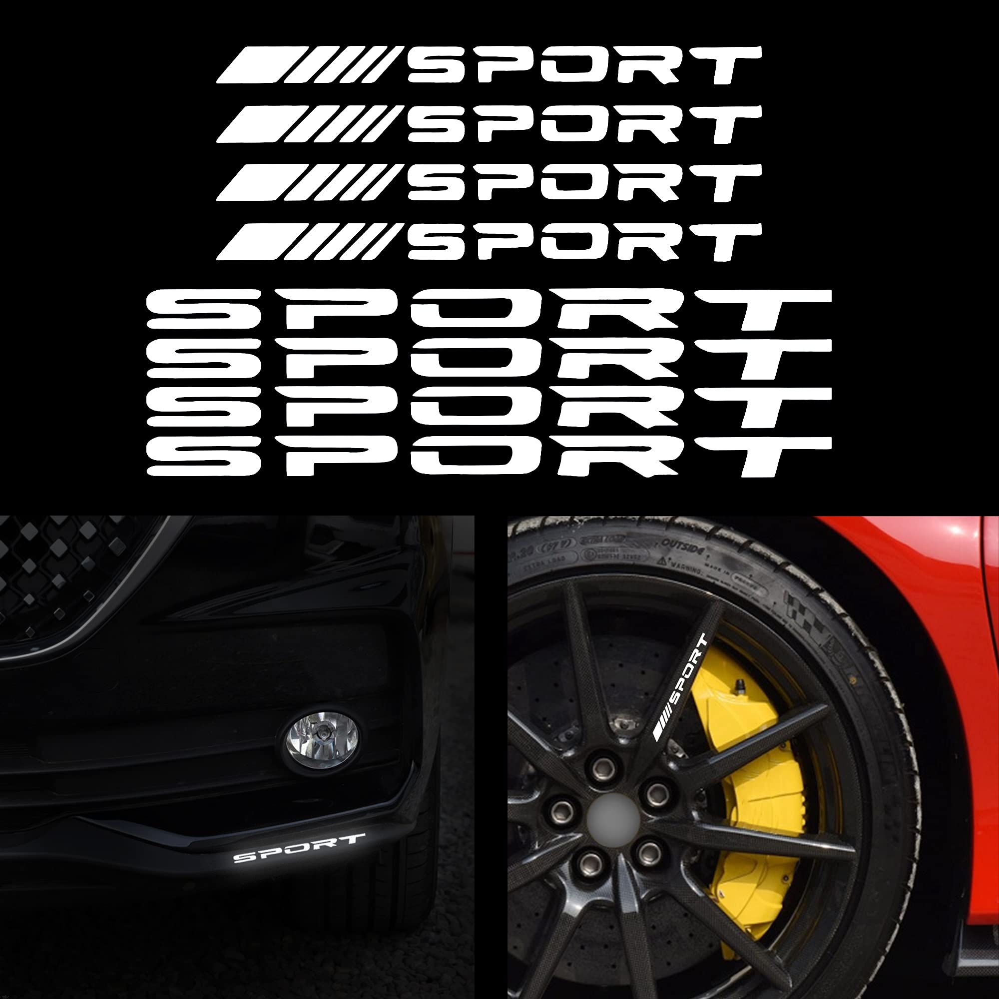 Tomall 8Pcs Sport Emblem Reflective Stickers For Car Wheels Rims Hub Auto Racing Performance Sport Logo Decals For Car Truck Bumper Door Handle Window Motorcycle Laptop Waterproof Decoration (White)