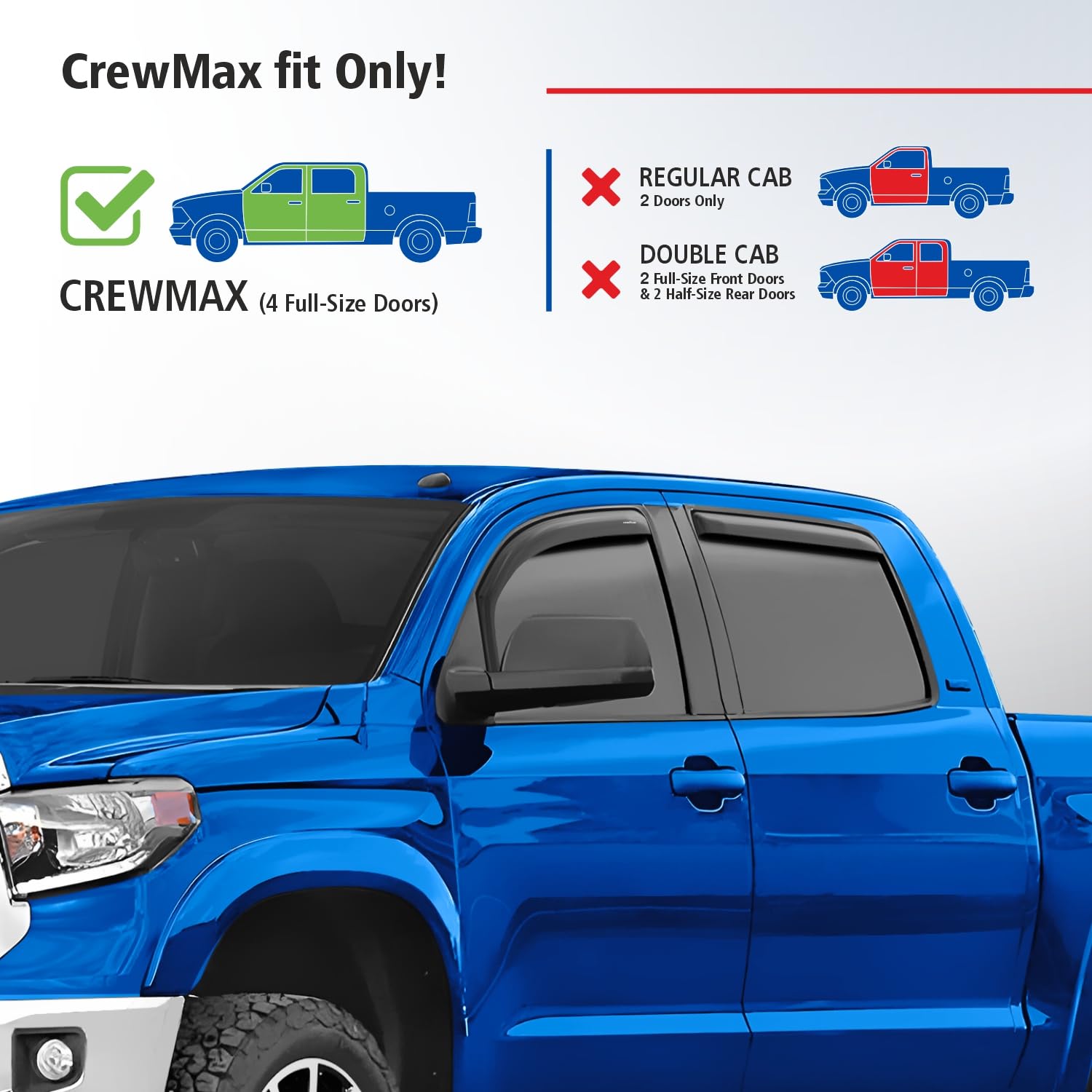 Goodyear Window Deflectors for Toyota Tundra 2007-2021, Shatterproof, Polycarbonate, Rain Guards, 4 pcs, For Tundra 07-21