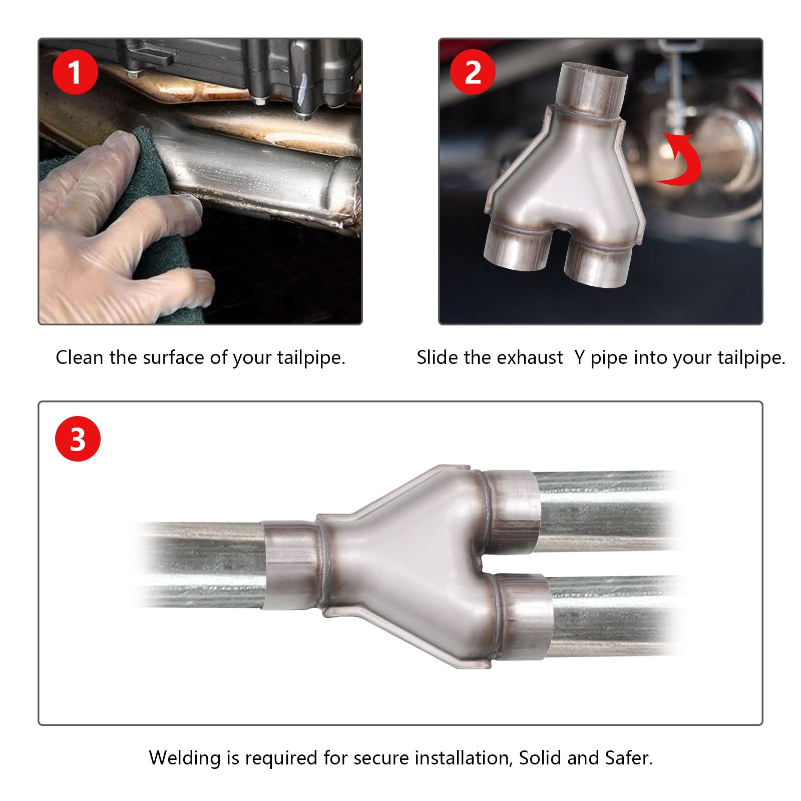 TECTRUC Universal 3 Inch Dual Exhaust Y Pipe,3'' Inch ID Single to 3'' Dual Exhaust Adapter Connector,Stainless Steel 409 Diesel