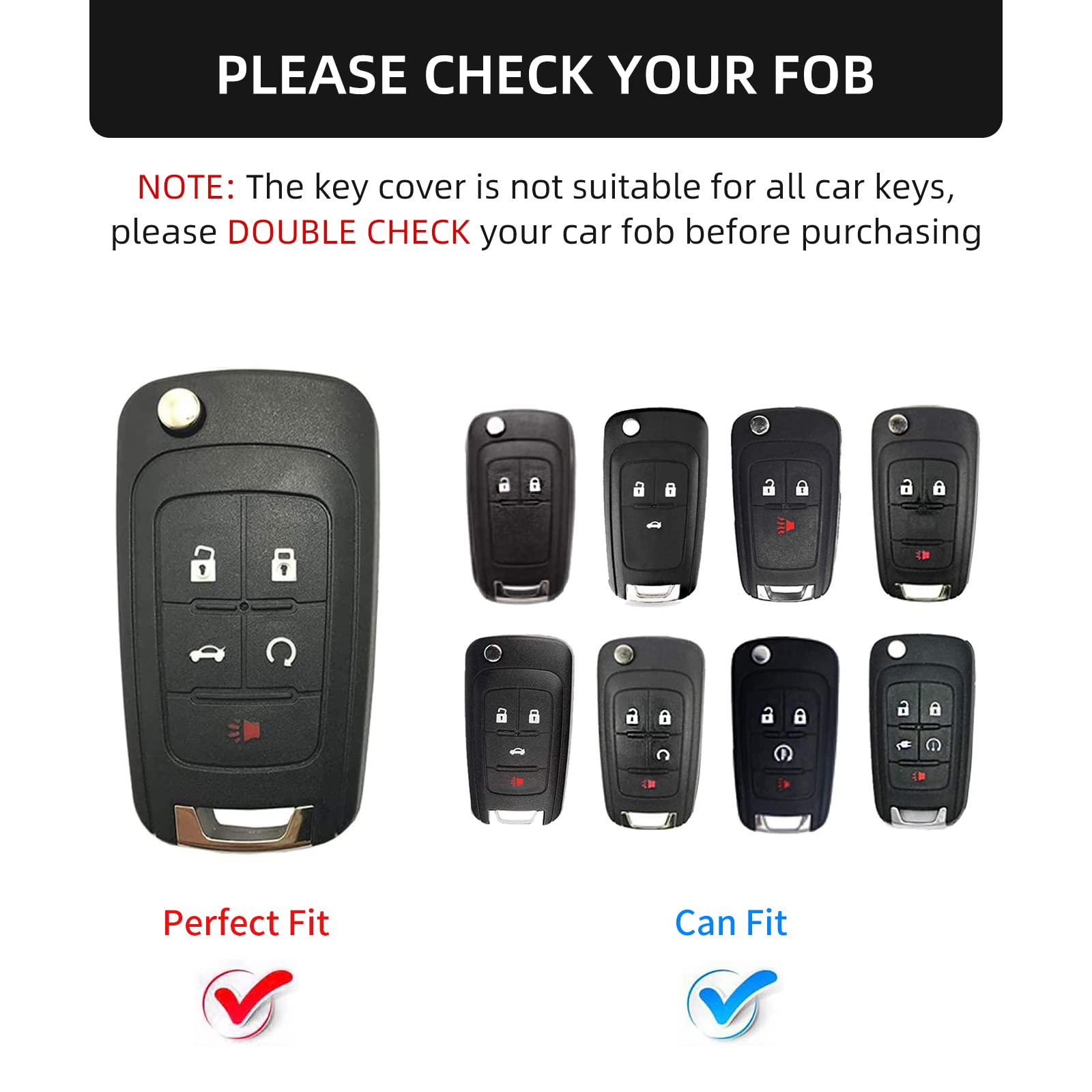Offcurve For Chevy Key Fob Cover With Keychain, Car Key Case Fit For Chevrolet Chevy Gmc Buick Encore Terrain Malibu Camaro Cruze Impala Equinox Volt Spark Sonic Car Smart Key Accessories, Black