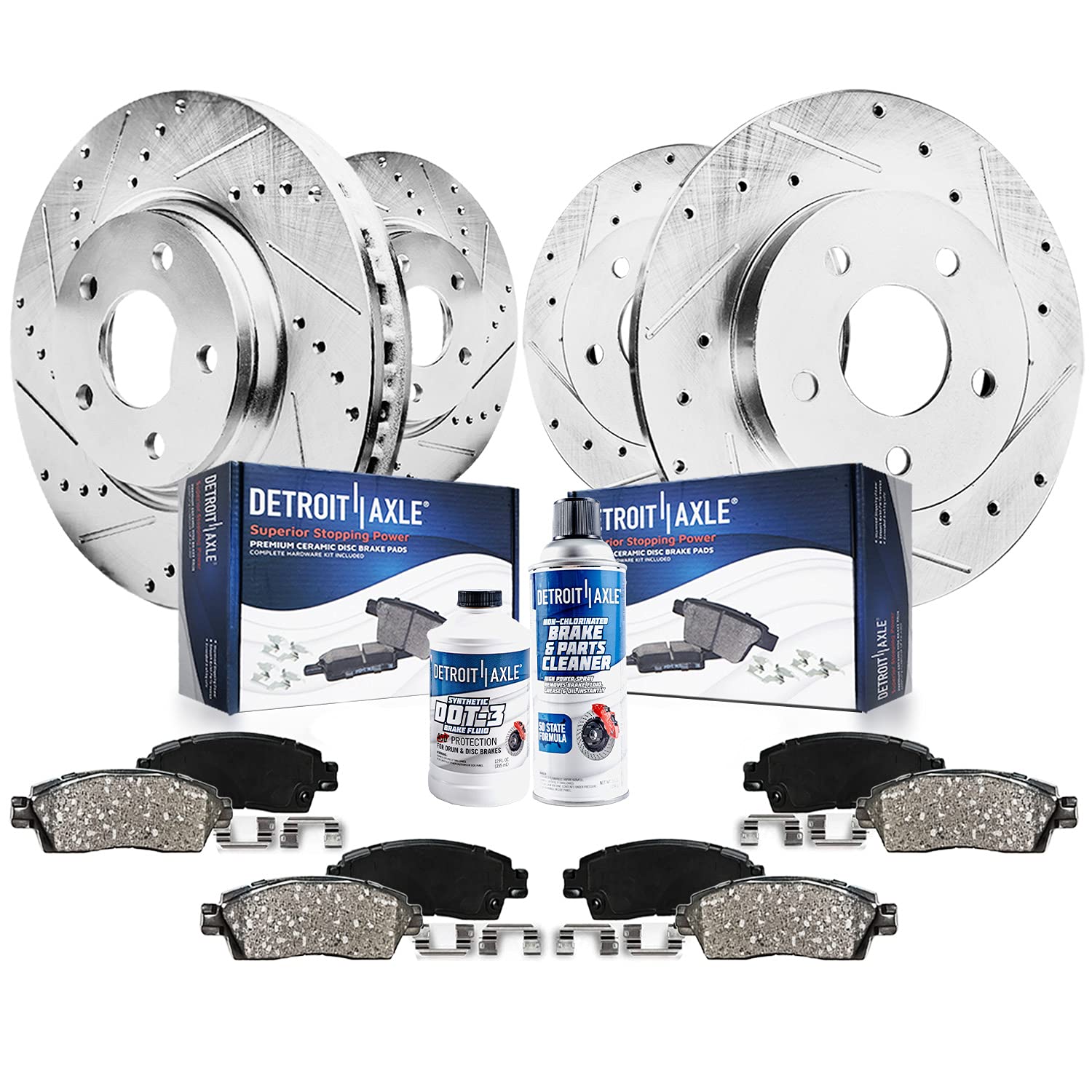 Detroit Axle - Brake Kit for 2003-2007 Jeep Liberty Drilled & Slotted Brake Rotors and Ceramic Brakes Pads 2004 2005 2006 Front 