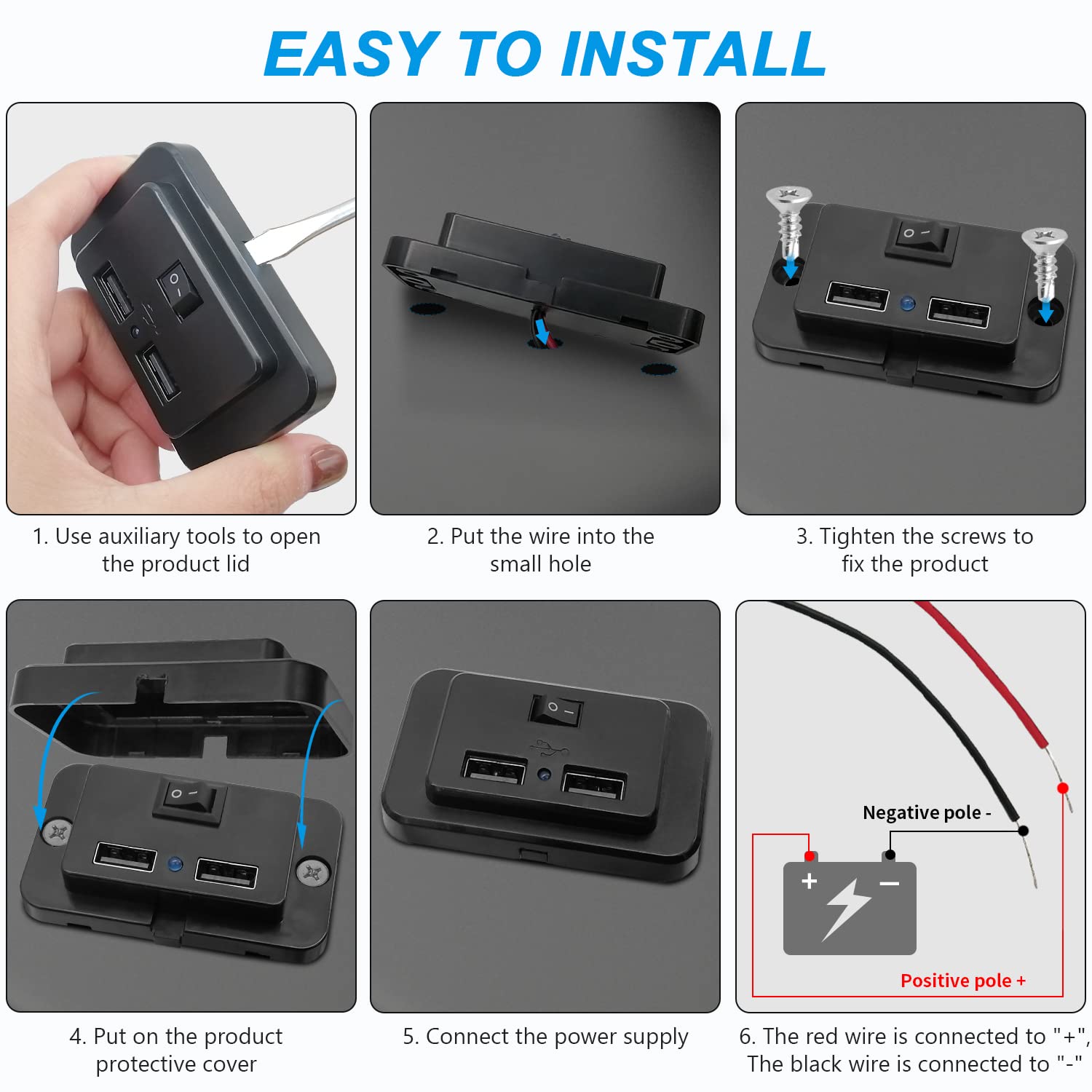 On/Off Switch Rv Usb Outlet 4.8A 12V 24V Dual Usb Power Outlet Wall Charger Socket For Bus Boat Atv Vehicle With Indicator
