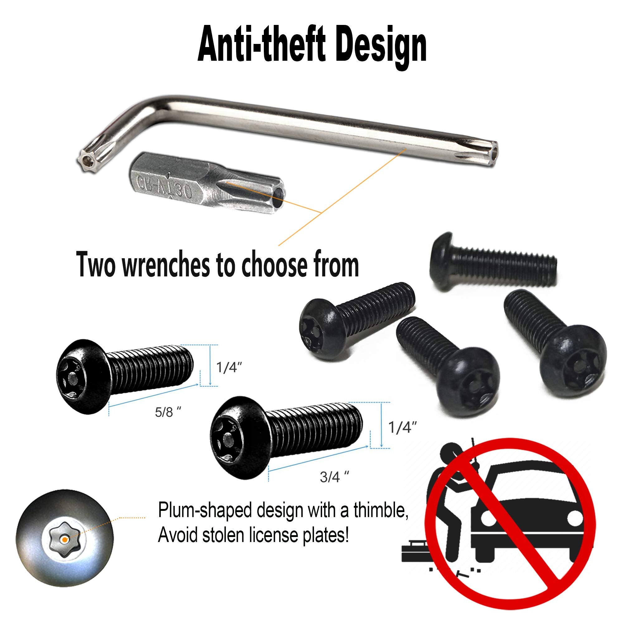 Zxfoog Black License Plate Screws- Anti Theft Bolts For Fastening Car Tag Frame Holder, 1/4'' Stainless Steel Security Plate Mou