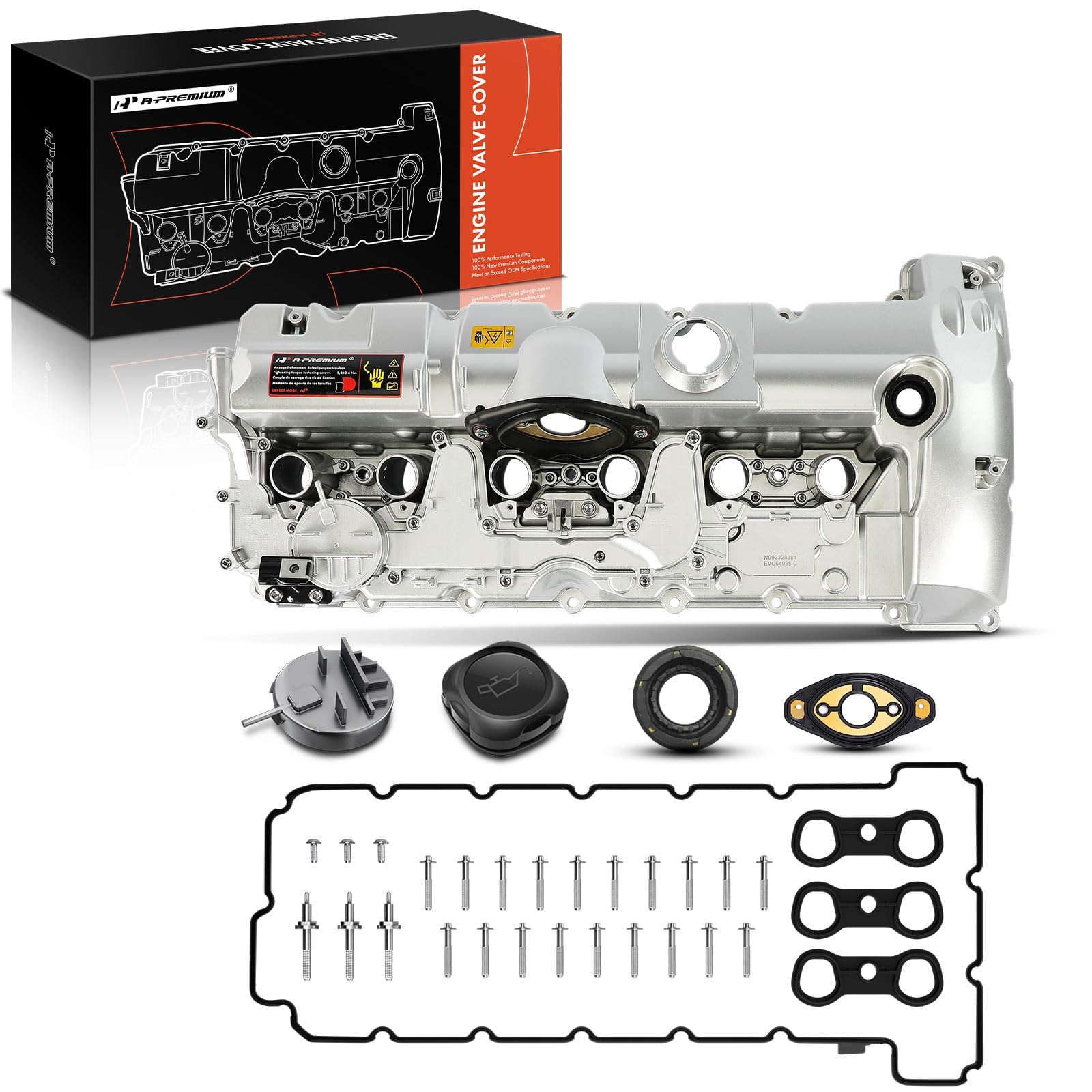 A-Premium Aluminum Engine Valve Cover Kit for BMW E60 E70 E82 E90 2007-2013 - Silver, Model APEVC0173
