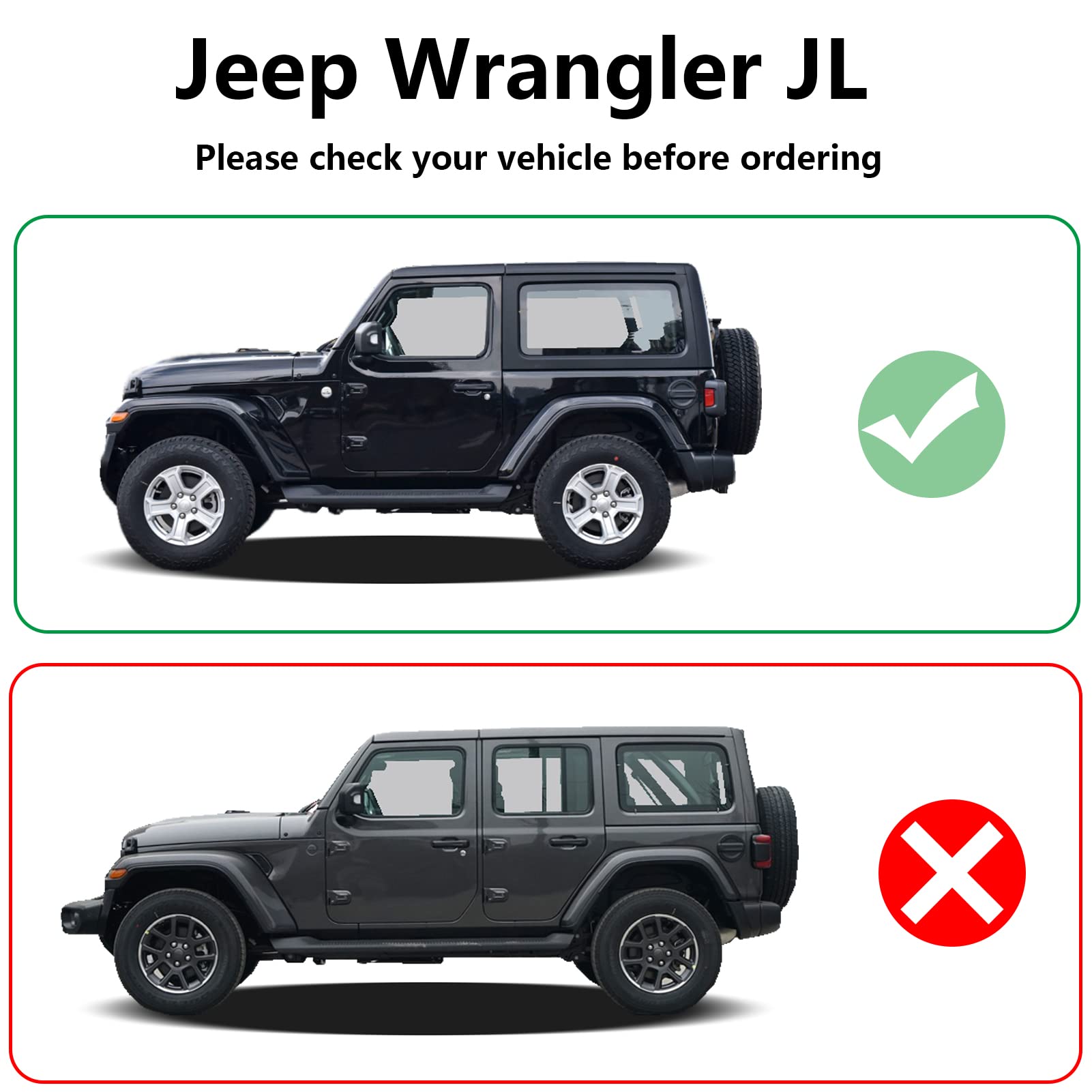 GaeaAuto Running Boards Drop Side Steps for 2018-2024 Jeep Wrangler JL 2 Door, Black, ABS Plastic and Steel