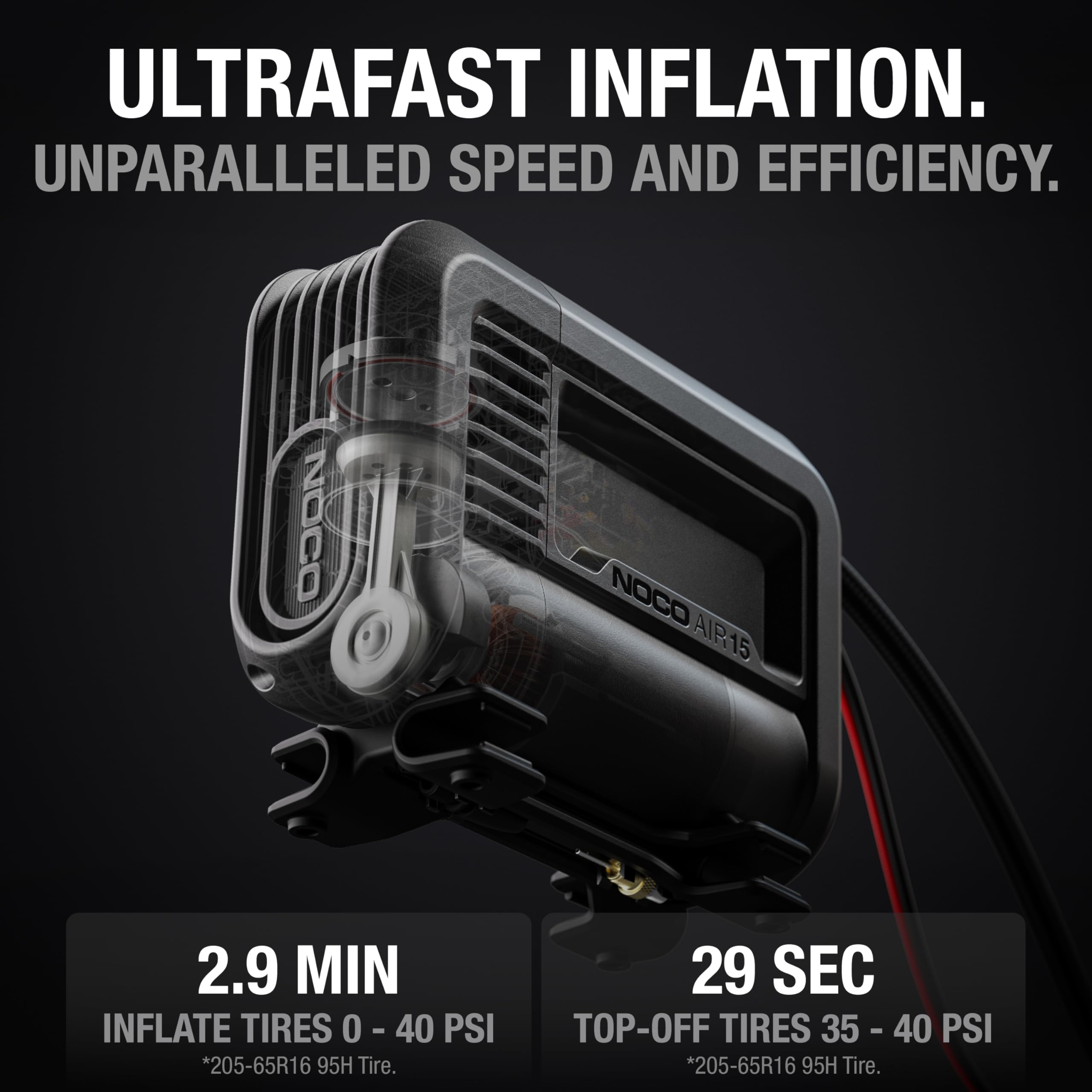 Noco Air15 Ultrafast 15A Tire Inflator, 12V Portable Air Compressor Pump, Rated At 80 Psi, Inflates Tires From 0-40 Psi In 2.9 M