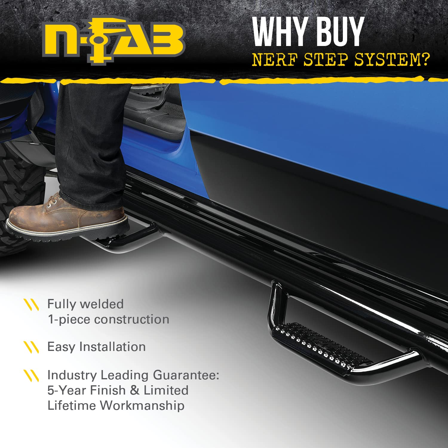 N-Fab Nerf Steps For Ford F-250/F-350 | Wheel-To-Wheel W/ Bed Access, Heavy Duty Steel, Gloss Back | F17105Cc-6 | Fits 2017-2024