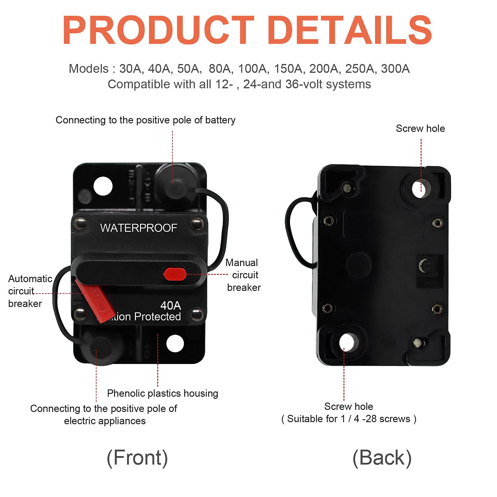 Erayco 40 Amp Circuit Breaker With Manual Reset Waterproof Inline Fuse Inverter For Marine Trolling Motors Boat Atv Manual Power