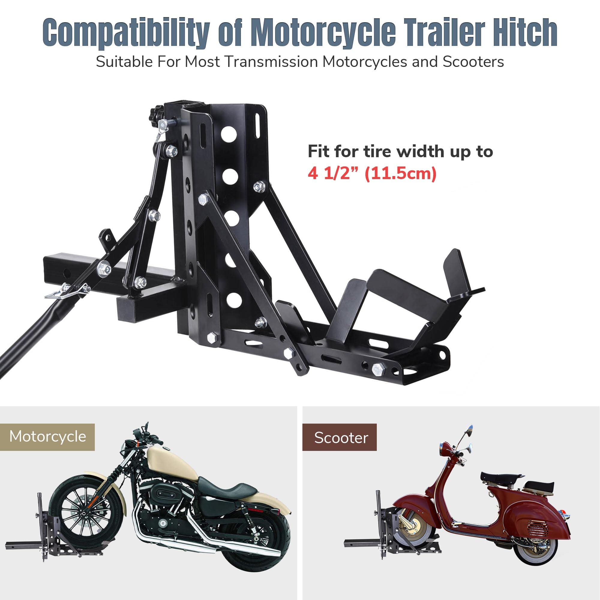 Yescom 800lb Motorcycle Trailer Hitch - 2" Tow Receiver, Steel Carrier Rack, Model 33CPR003-A43-06