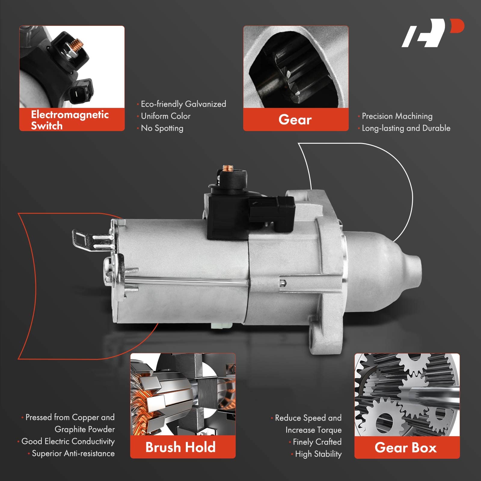 A-Premium Starter Motor Compatible With Honda Accord 2006-2012, Cr-V 2007-2011, Element 2007-2011, Civic 2006-2011 & Acura Tsx 2