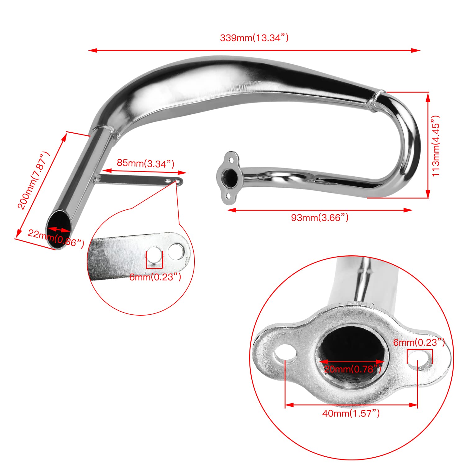 YOXUFA Chrome Exhaust Pipe Muffler Kit for 49cc-100cc 2-Stroke Engines, Silver, Model YO-PQG02-80S