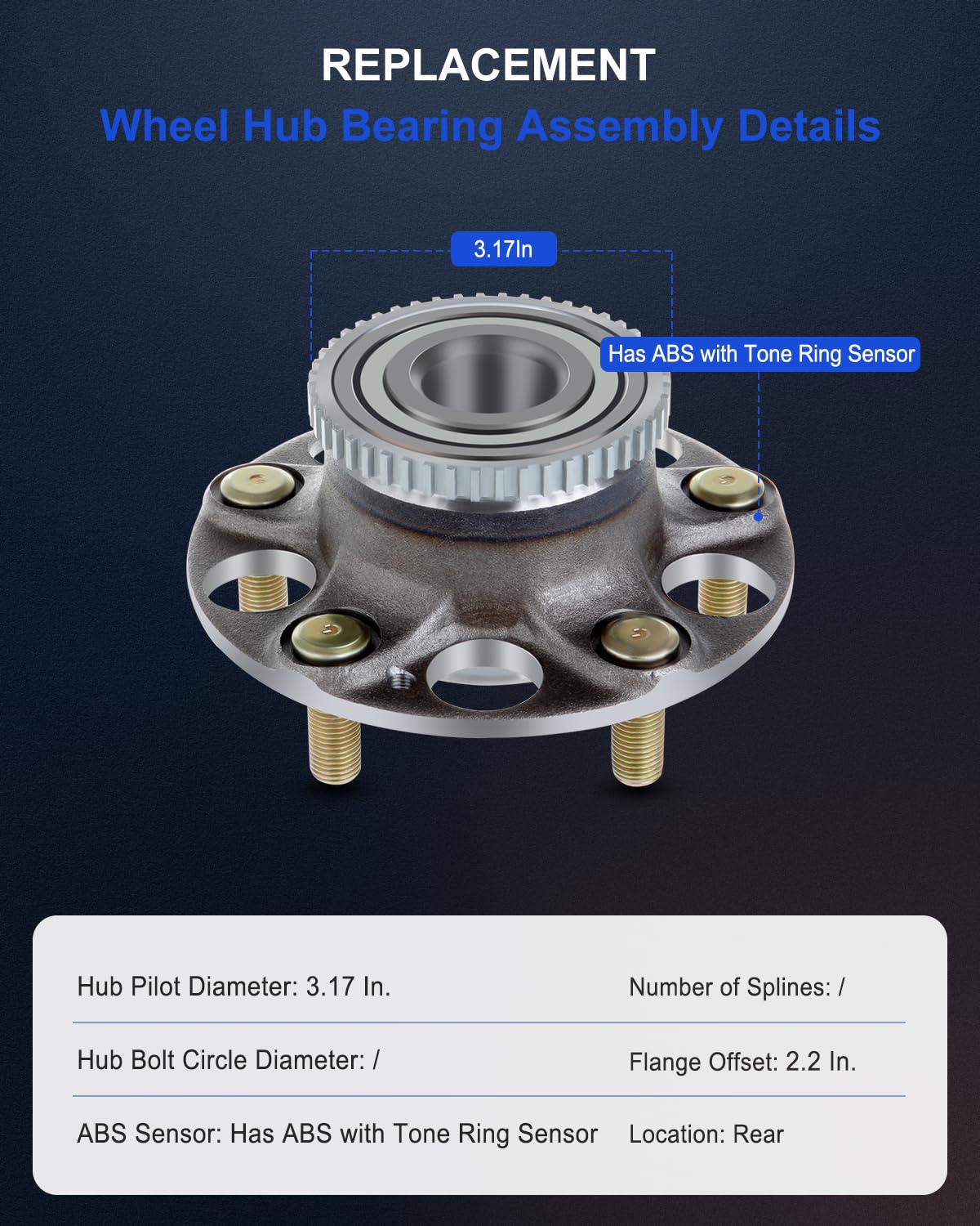 ECCPP Rear 5 Lugs Wheel Bearing and Hub Assembly for 2004-2008 Acura TL 2003-2007 Honda Accord Wheel Hub Bearings W/ABS 512188