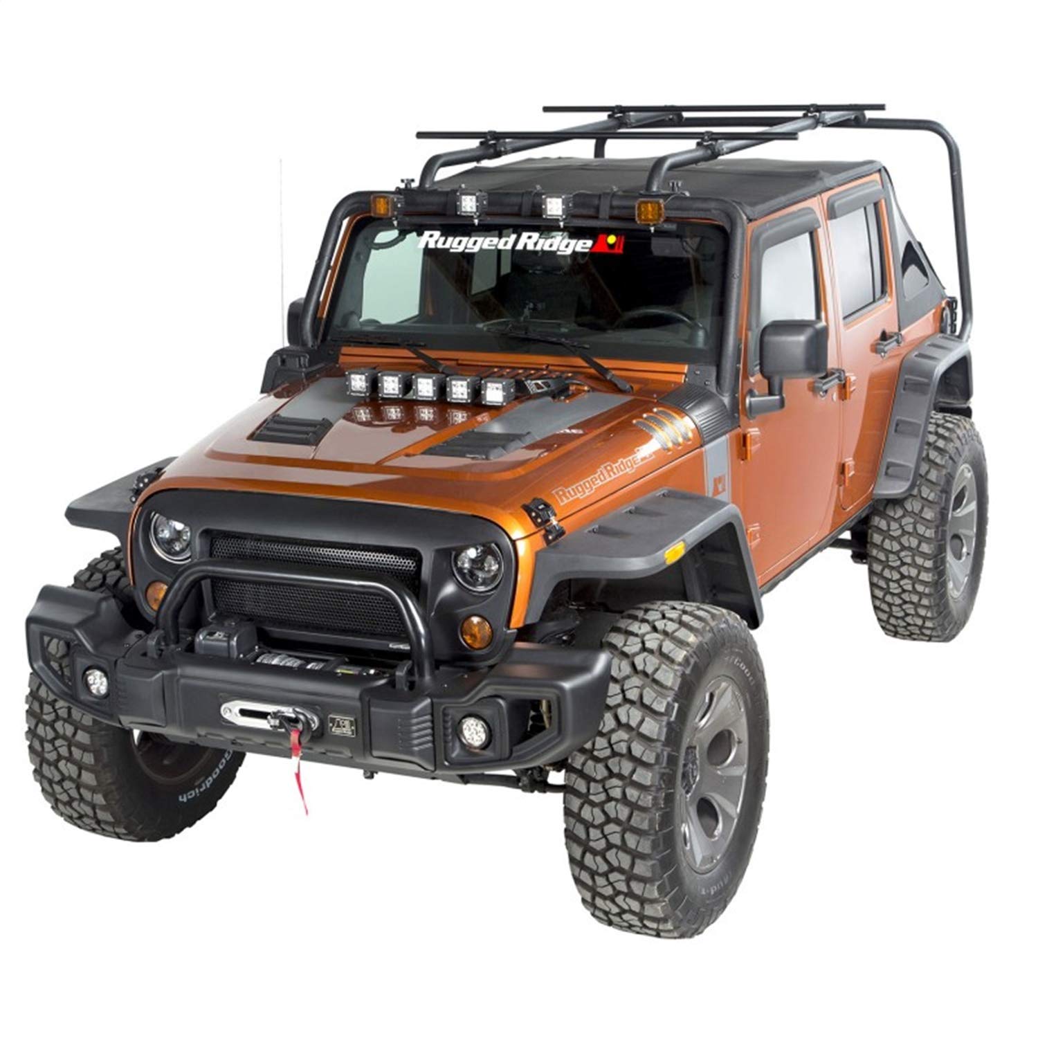 Rugged Ridge Sherpa Roof Rack Crossbars, 56.5" Round, Alloy Steel, Black, Model 11703.11, Fits 2007-2018 Jeep Wrangler JK