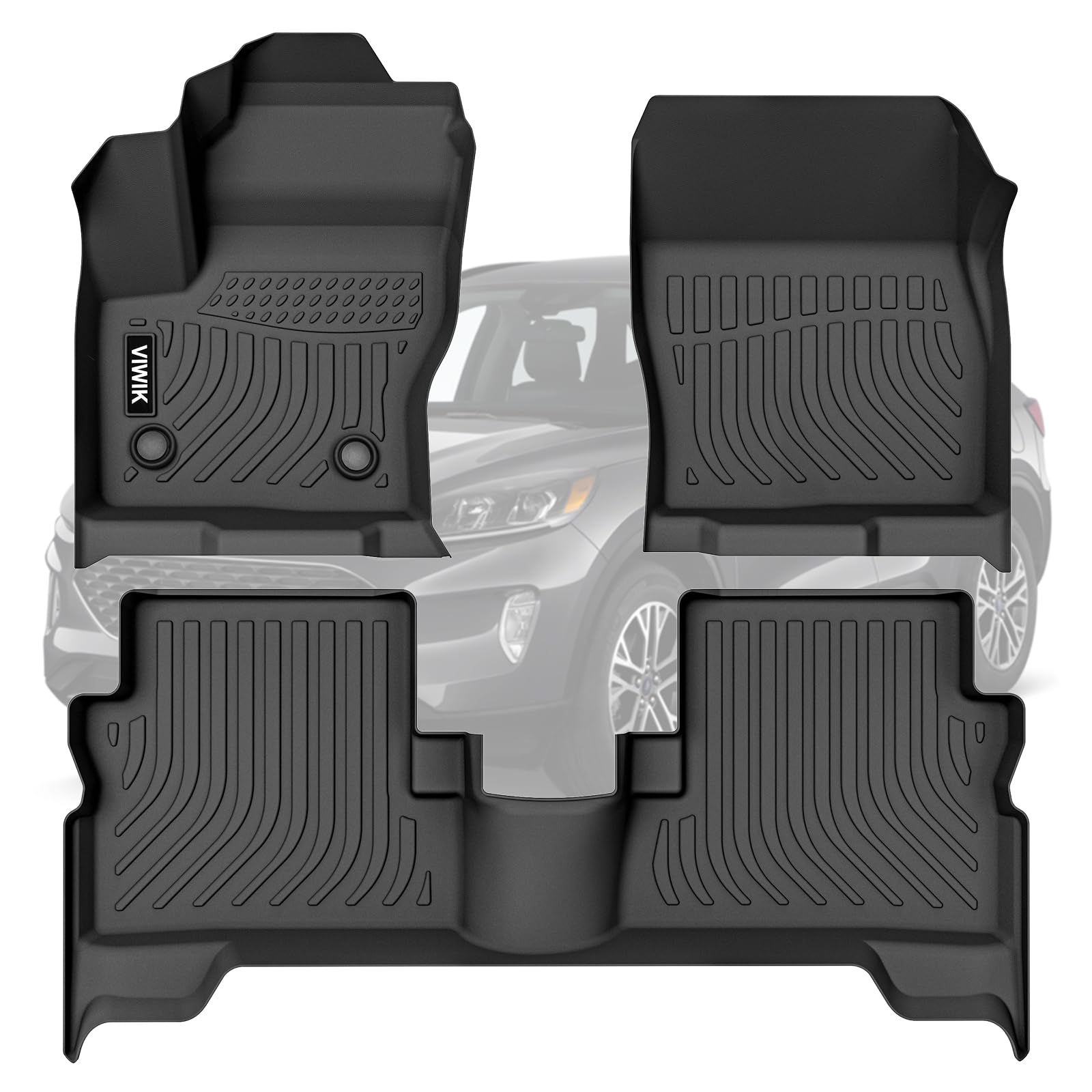 Viwik Floor Mats For Ford Escape 2019-2013, Anti Slip 3D Floor Liners, Tpe Waterproof Car Mats, Custom Fit All Weather Protectio