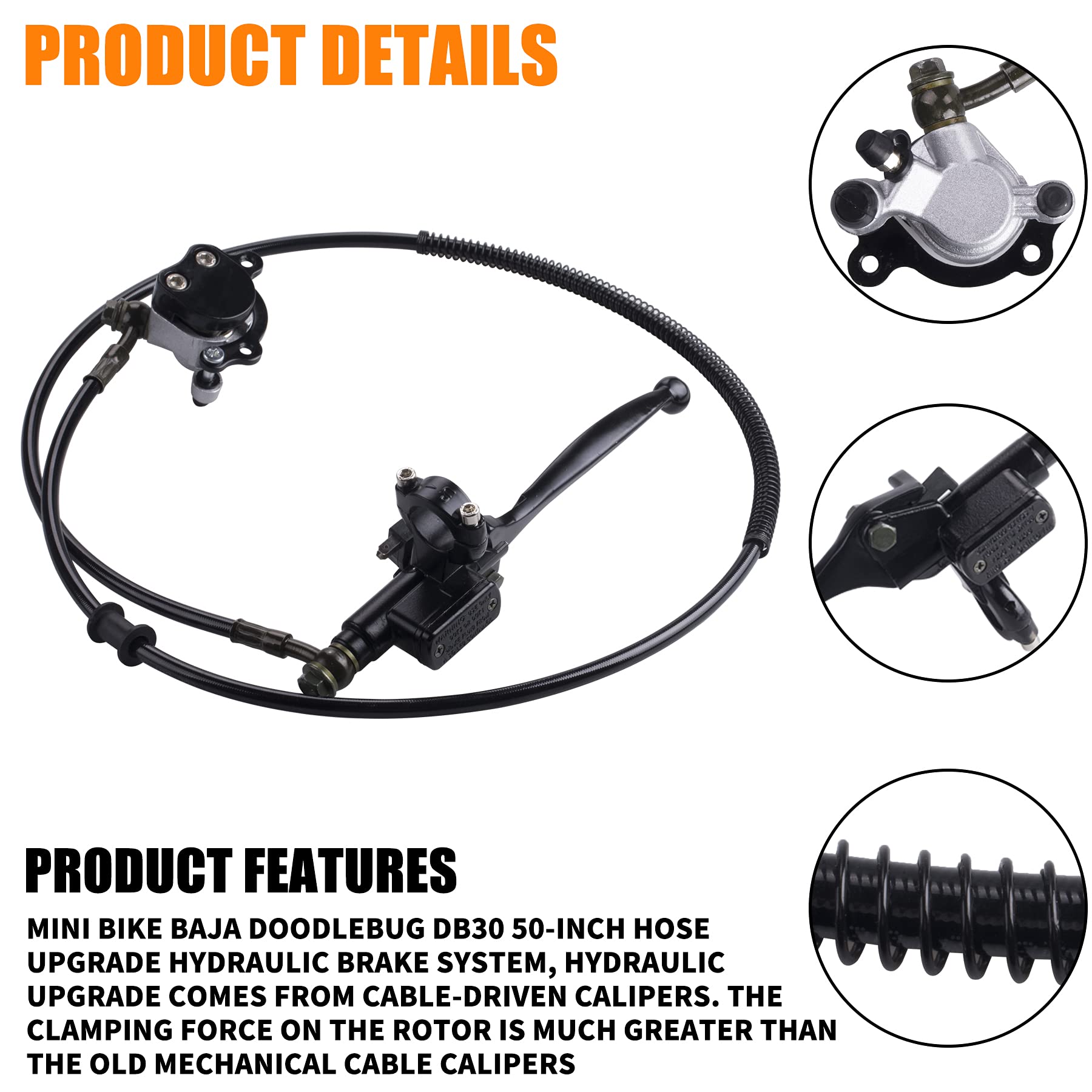 MWMNUN Motor Upgraded Hydraulic Brake System The Left of The 7/8'' Handlebars 50 inch Hose Compatible with Mini Bike Baja Doodle