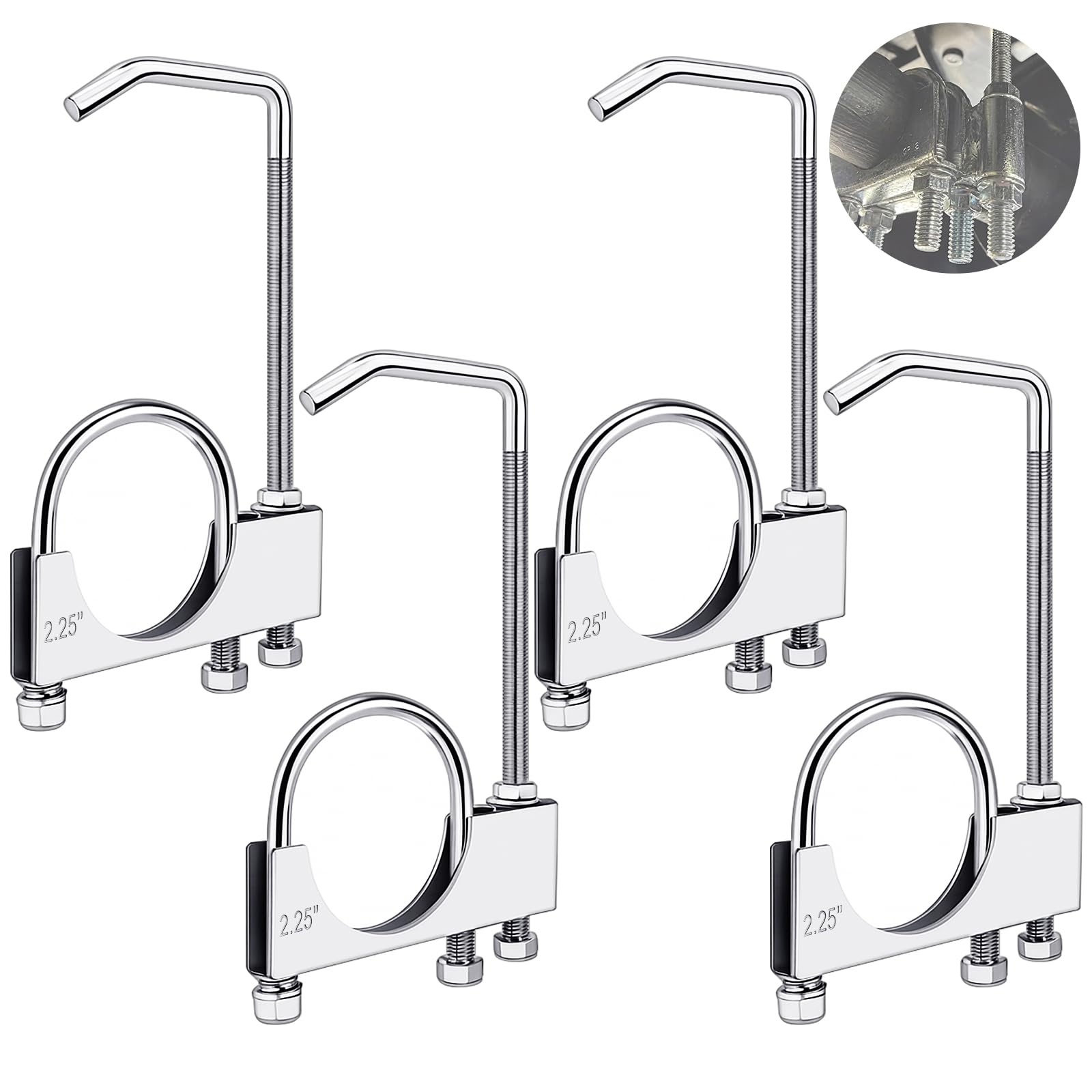 Datanly 4 Pcs 2.25 Inch Universal Exhaust Clamp with Hanger, Made of Heavy-duty Clamp with Rear Muffler Hanger Exhaust Pipe for 