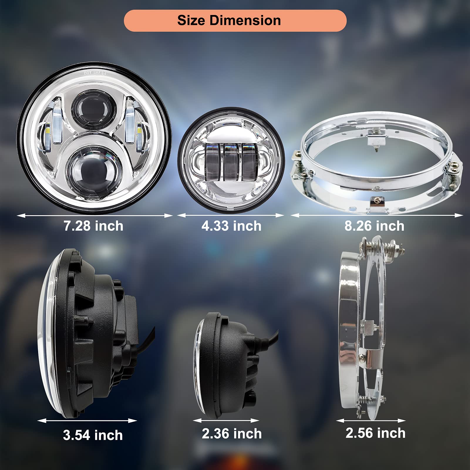 Alyoned 7 Inch Motorcycle Led Headlight 4.5 Fog Passing Lights Dot Kit Compatible With Harley Davidson Fat Boy Street Glide Heritage Softail Road King Switchback Electra Glide Ultra Classic Chrome