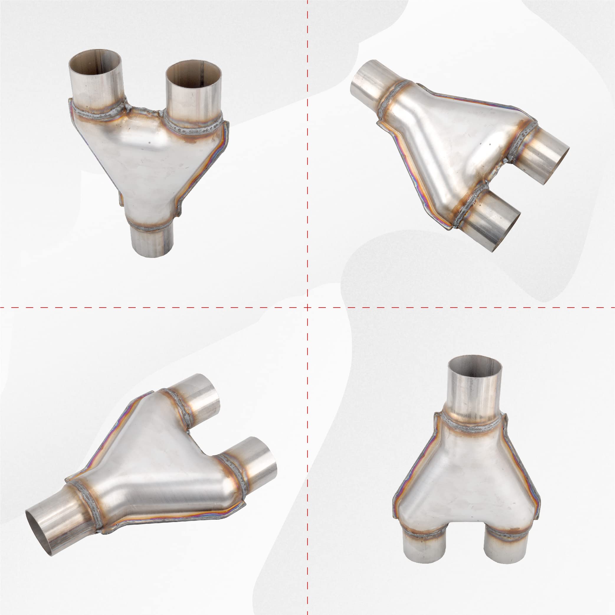 Fgjqefg T409 Stainless Steel Y Pipe 2'' Inch Id Single To 2'' Inch Id Dual Stamped Exhaust Adapter Connector, Overall Length: Approx. 10, Universal