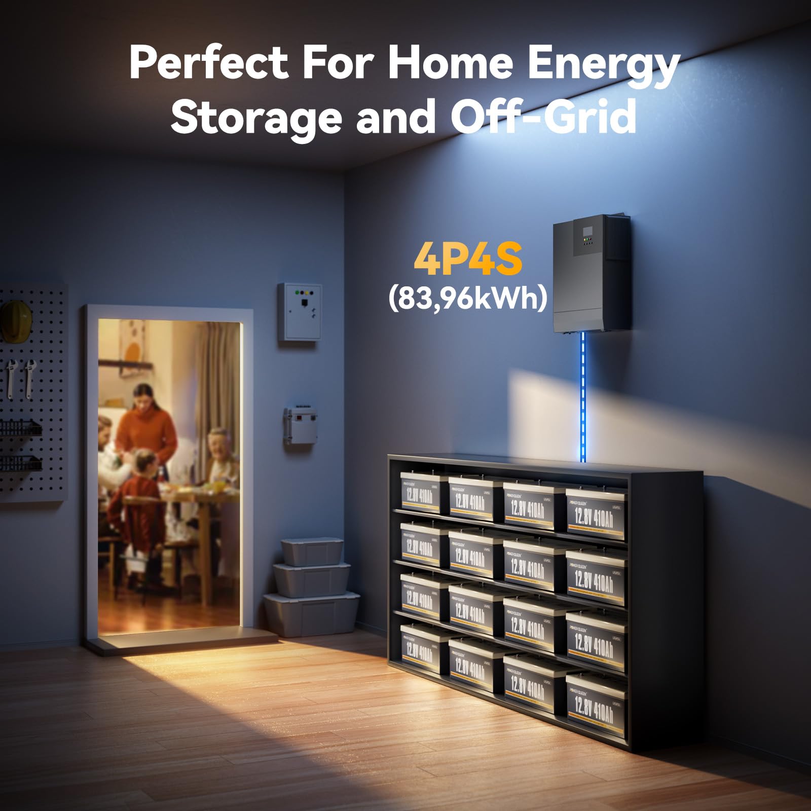 Power Queen 12.8V 410Ah LiFePO4 Battery with 250A BMS - 5248Wh, 4000+ Cycles, Ideal for Solar, RV, Home
