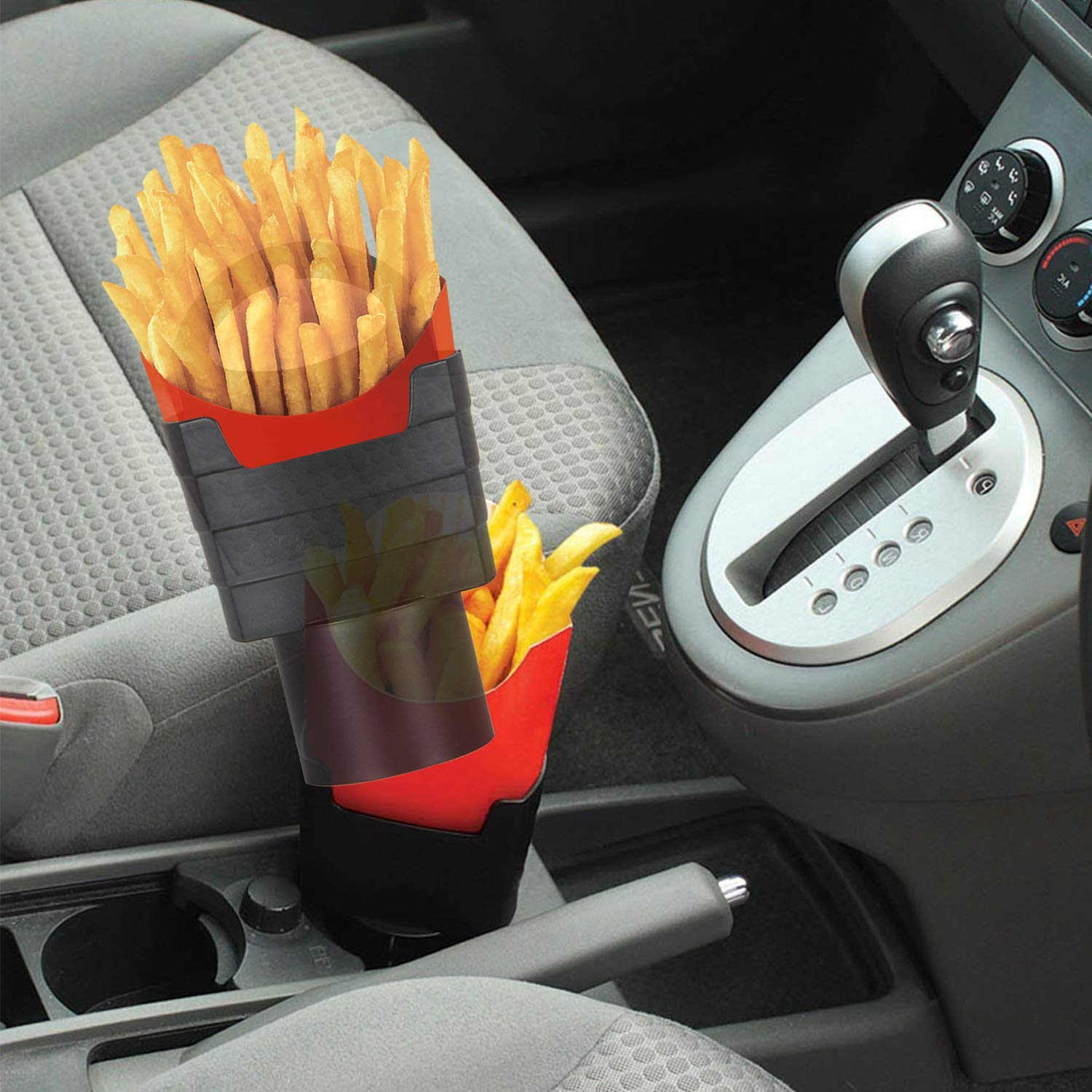 Isaddle French Fry Cup Holder - Automotive Interior Accessories Chips Cupholder For Cell Phone Fast Food Drink Beverage Key Fob