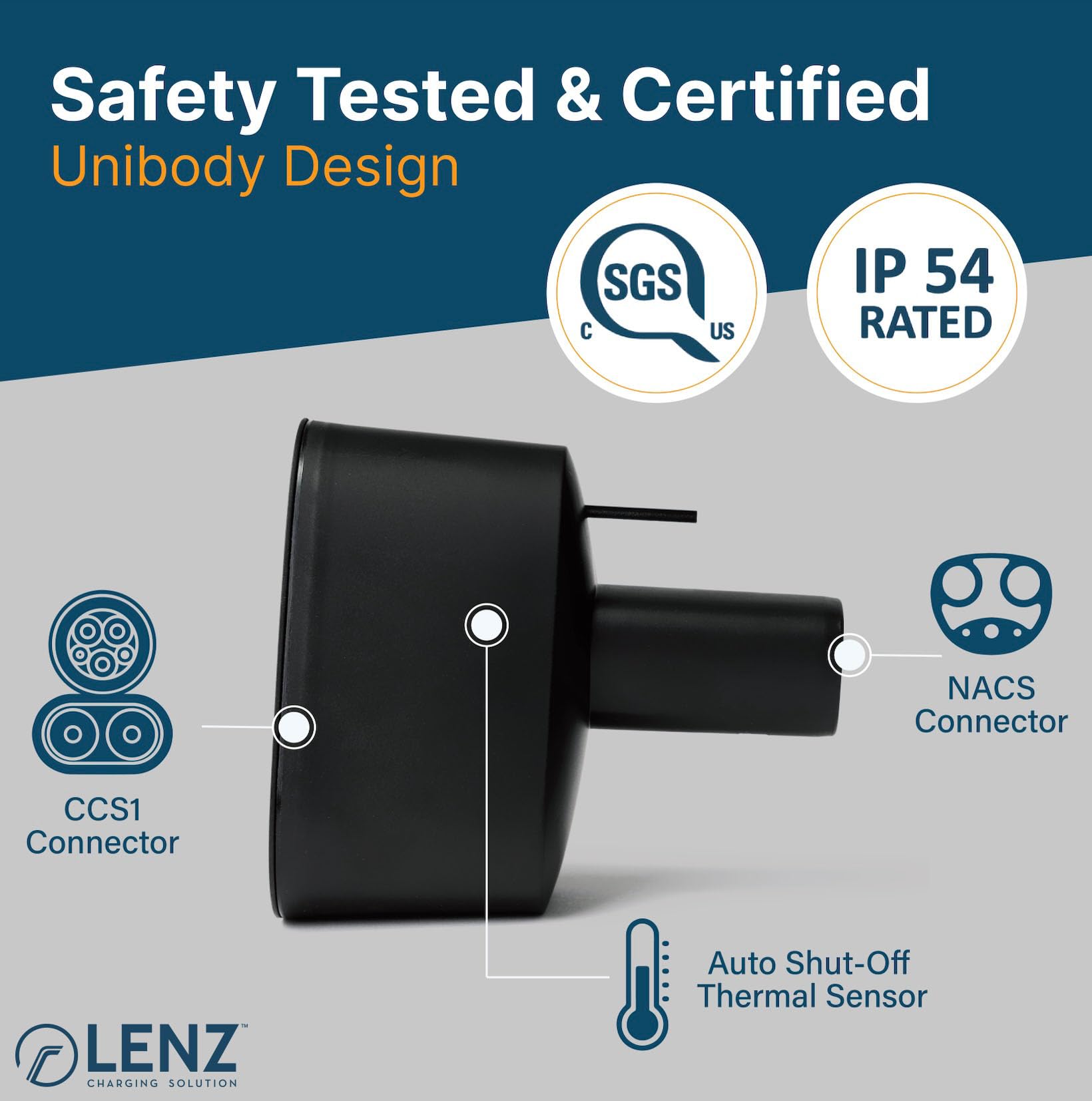LENZ CCS1 to Tesla Adapter for 2021+ Tesla Models, Supports 250 kW DC Fast Charging, Model ADPT-31101