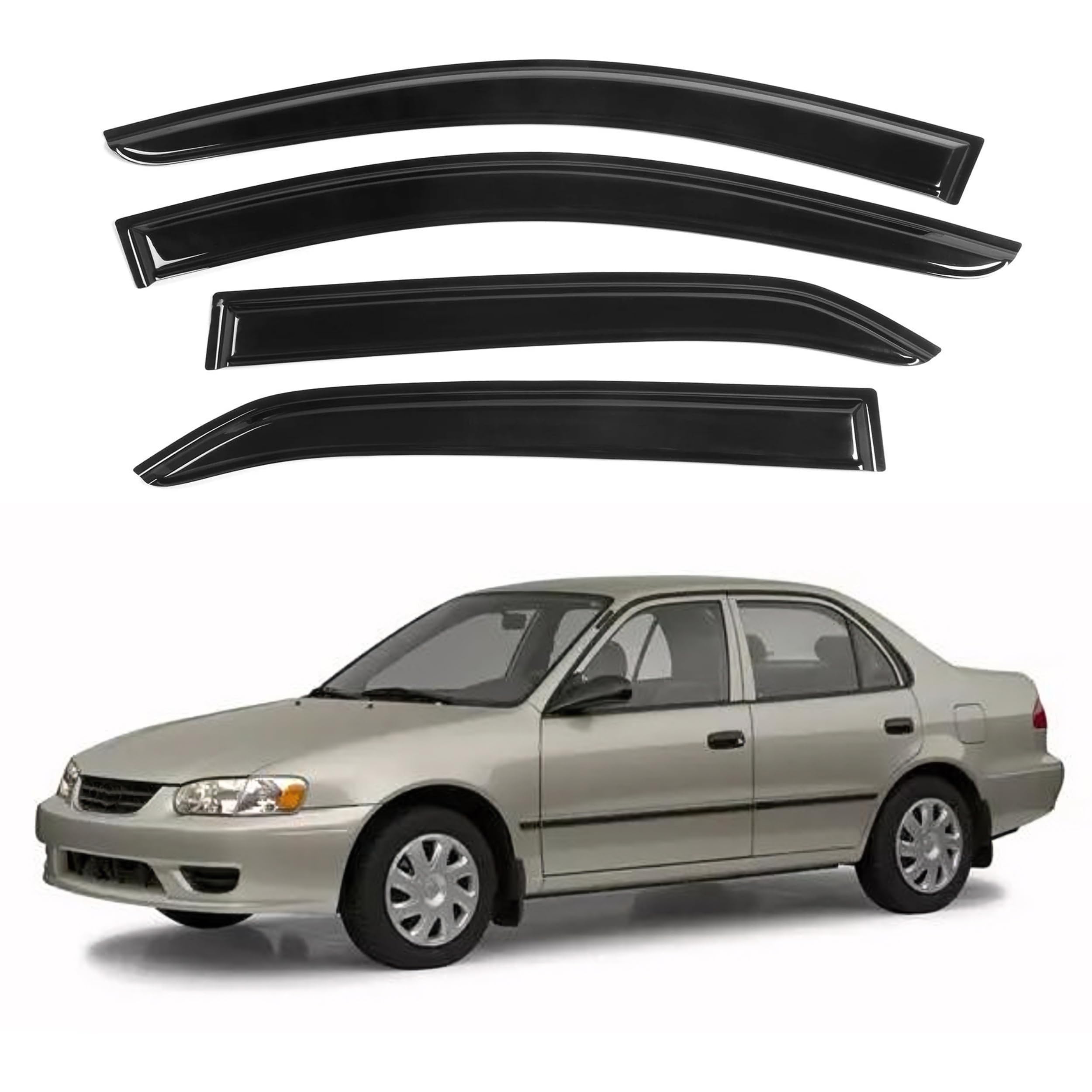 Ig Window Visor For Toyota Corolla Sedan 1998-2002 & Chevy Chevrolet Prizm 1998-2002, Rain Guard Tape-On Side Vent Window Deflec