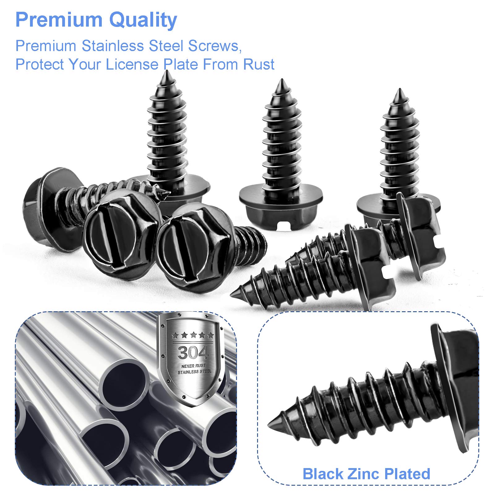 8 Sets Premium Stainless Steel License Plate Screws Kit, Rust-Proof & Anti-Rattle License Plate Bolts(Black)