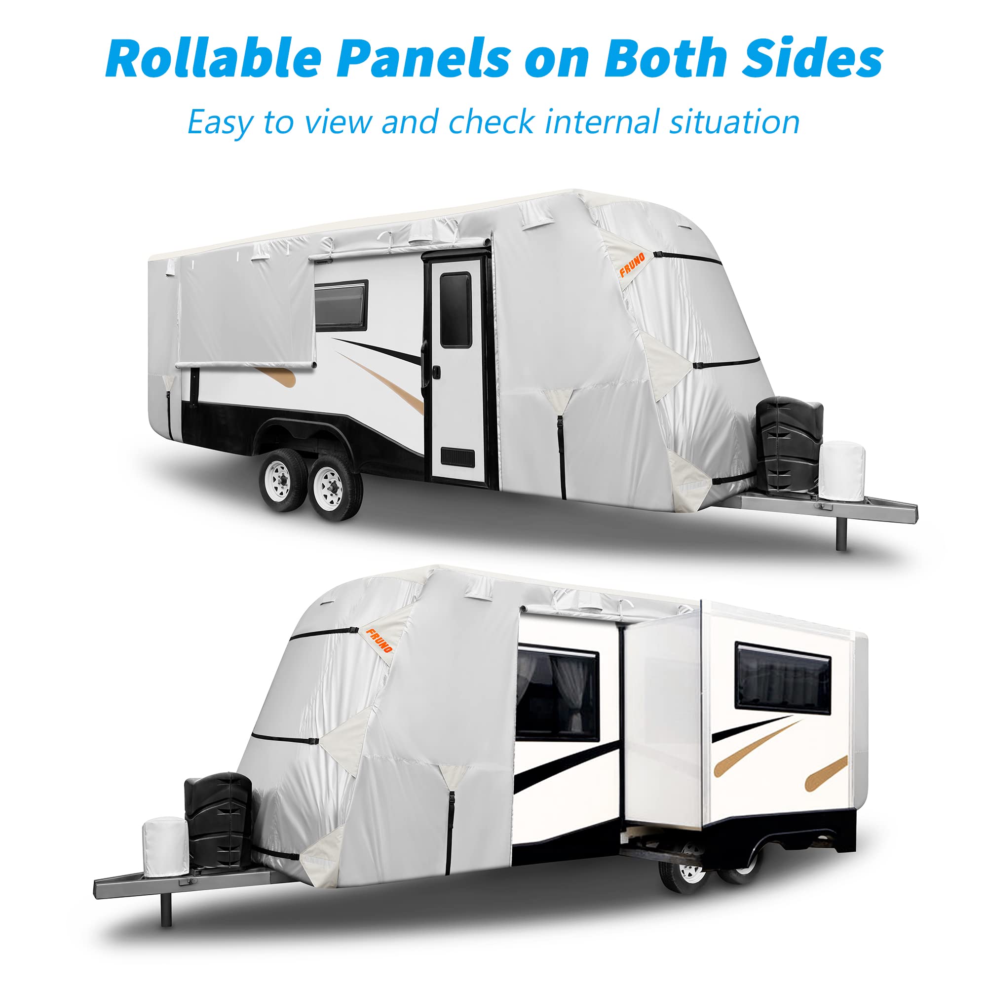 Fruno Oxford Fabric Travel Trailer Cover Rv Cover 33'-35' Waterproof Rip-Resistant Anti-Uv Camper Cover For Winter Snow With Jac