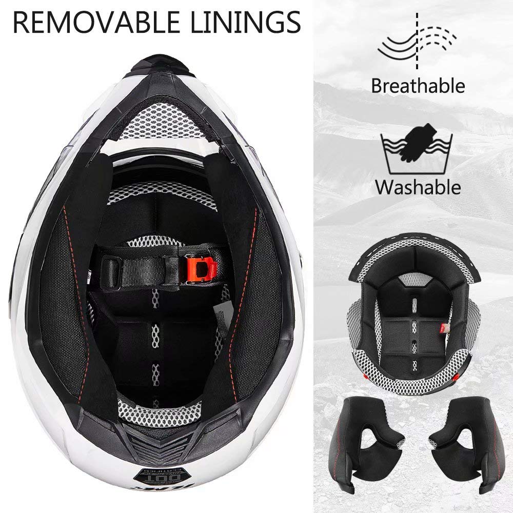 Ilm Off Road Motorcycle Dual Sport Helmet Full Face Sun Visor Dirt Bike Atv Motocross Casco Dot Certified Model 606V(White, S)