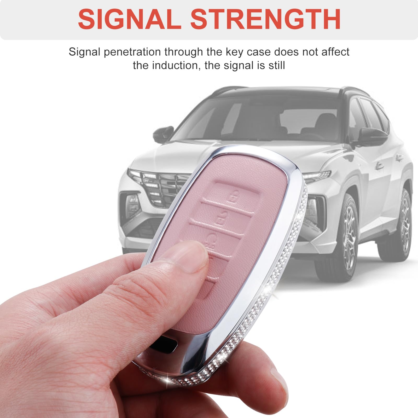Ruabiban For Hyundai Key Fob Cover With Keychain, Pink Leather Key Case Protection Shell Fit For 2022 2021 2020 Hyundai Sonata S