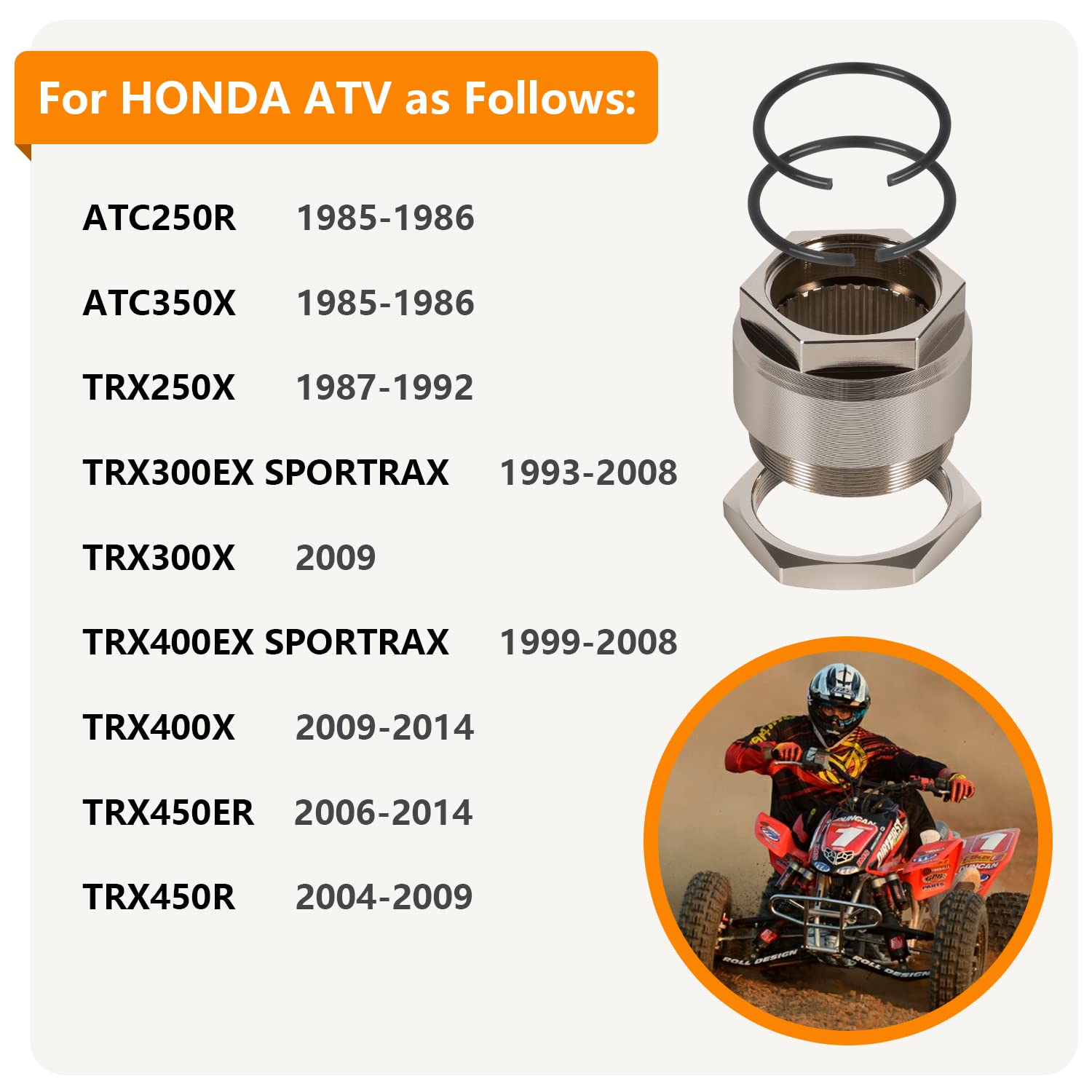 Rear Axle Nut Clip Bolt Jam Sleeve Fits for Honda TRX300EX TRX400EX TRX250X TRX300X TRX400X TRX450R TRX450ER ATC250R ATC350X Spo