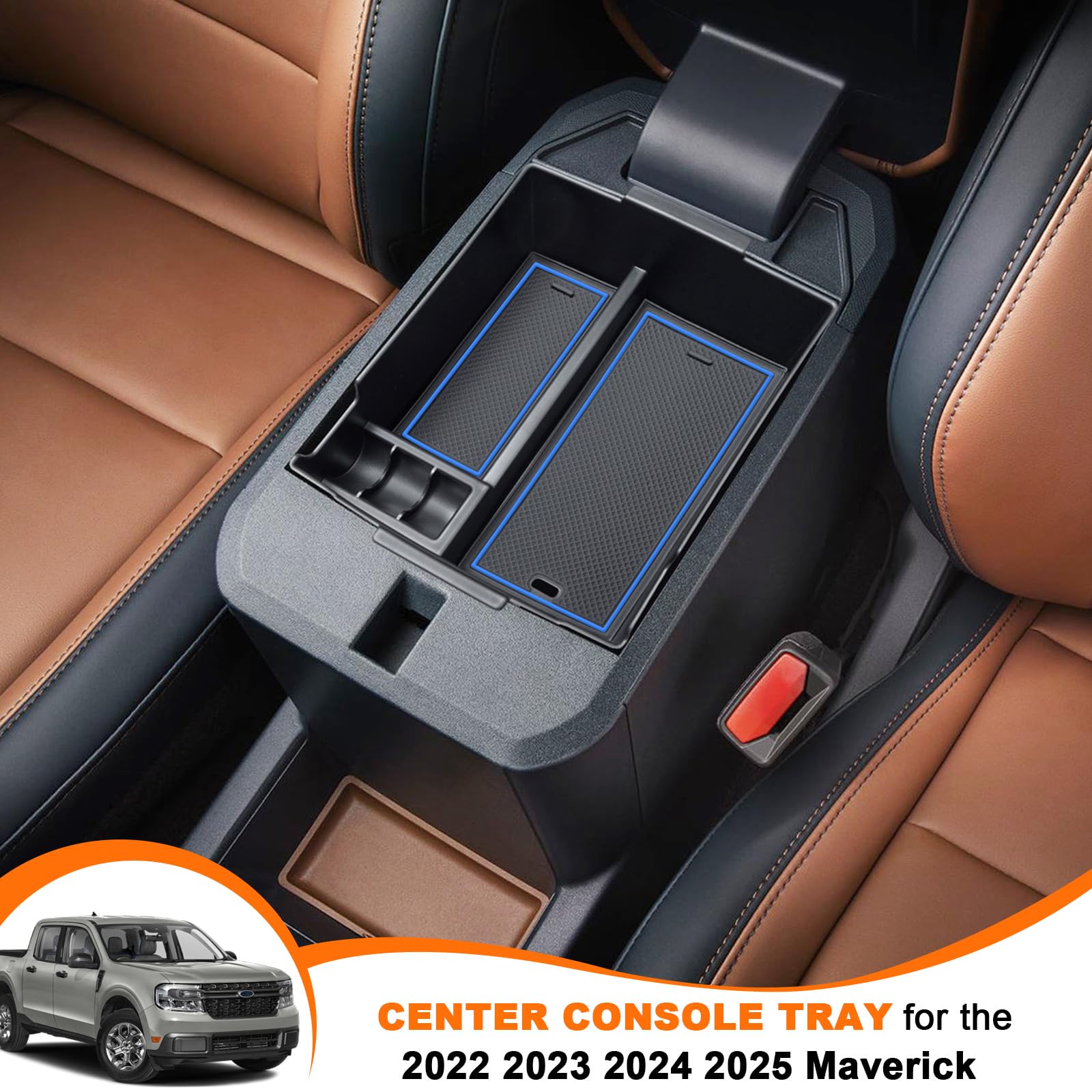 Topinstall Blue Organizer Compatible With 2022-2025 Ford Maverick Accessories, Xl Xlt Lariat Pickup Truck Center Console Storage