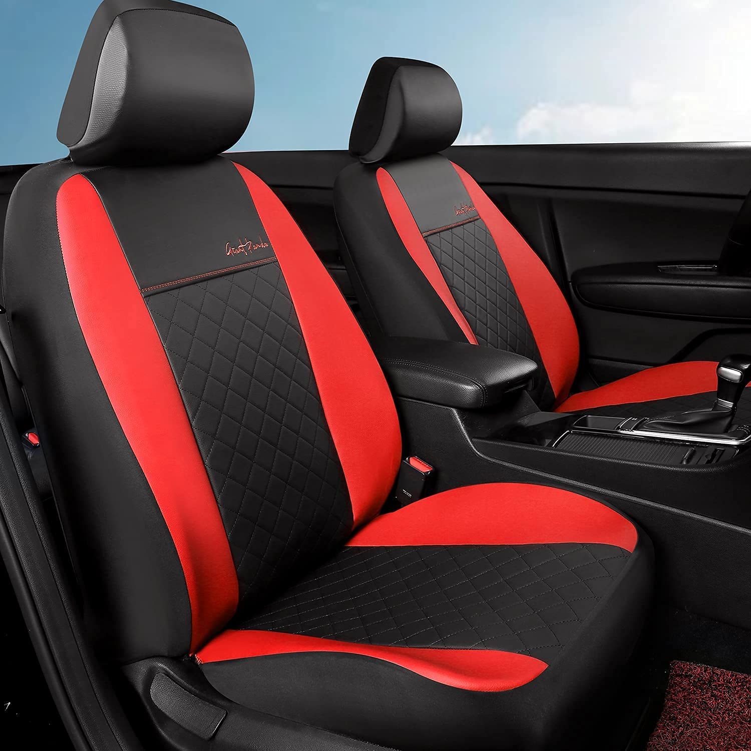 GIANT PANDA Front Car Bucket Seat Covers, Leather Low Back Auto Seat Covers for Cars, Trucks, Jeep, Van, SUV, Pickup, Airbag Com