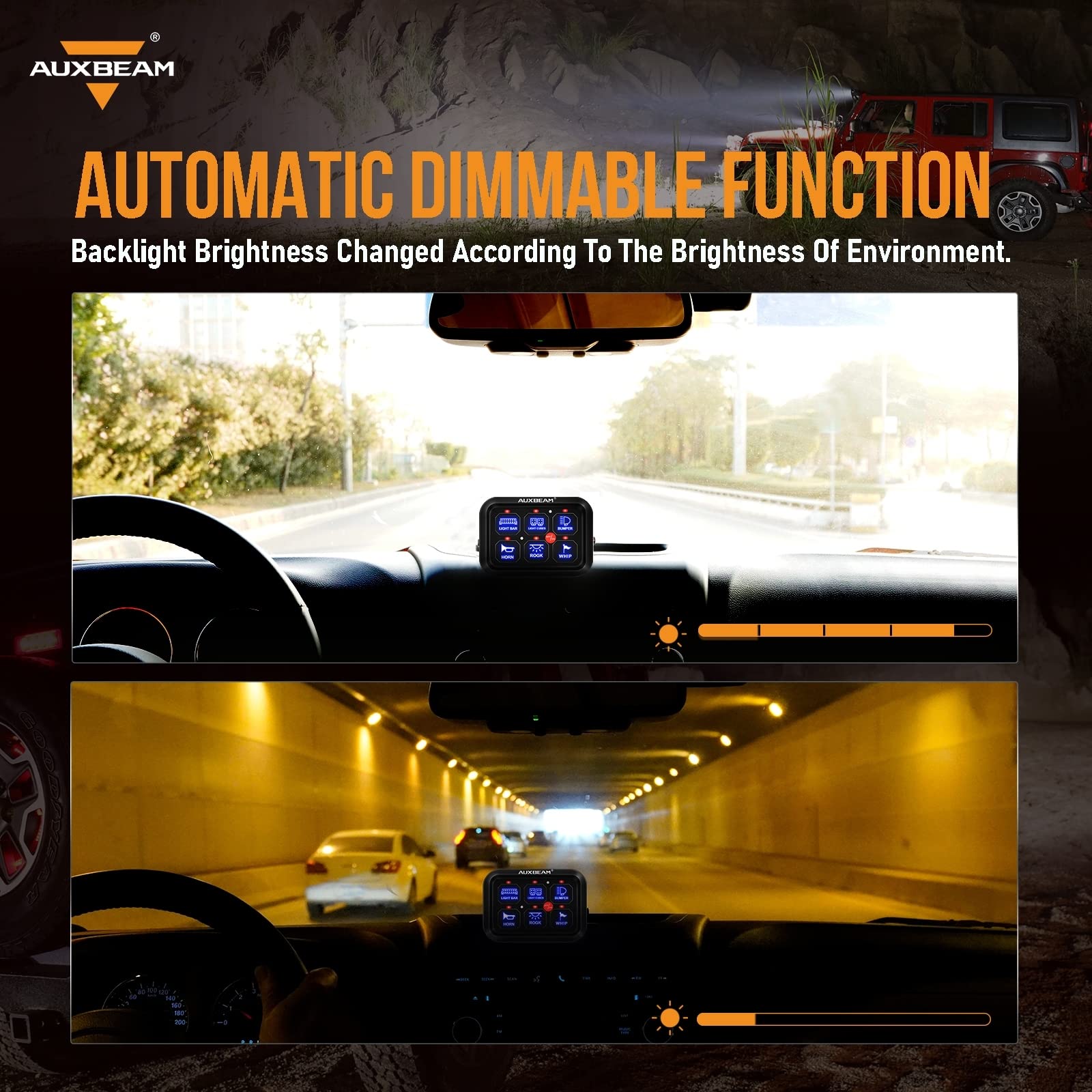 Auxbeam 6 Gang Switch Panel BC60, Blue, Aluminum, Touch Control Relay System for Car, Truck, UTV, SUV - 2 Year Warranty