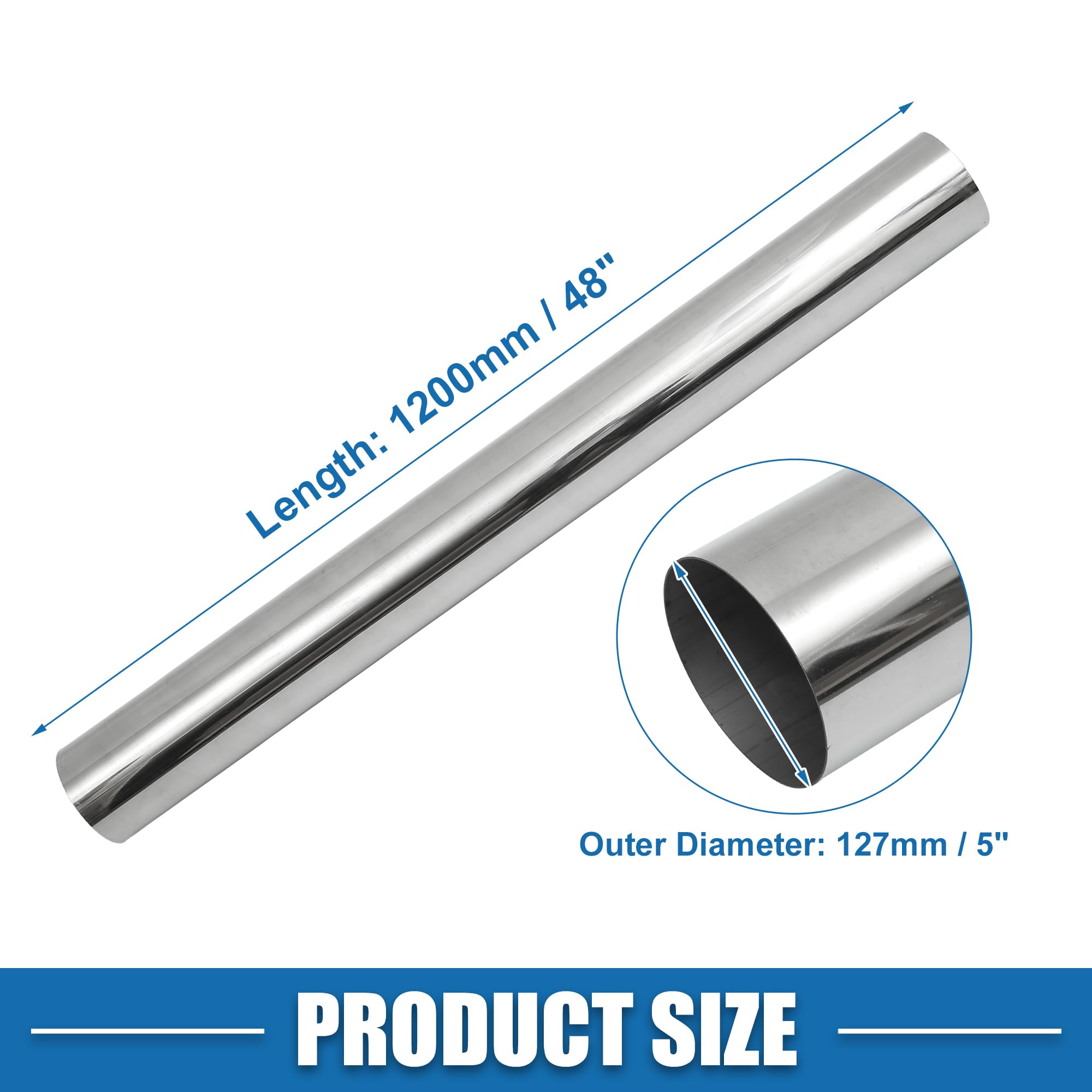 A ABSOPRO Car Mandrel Exhaust Pipe Tube Durable 48'' Length 5'' OD Straight Exhaust Tube DIY Custom 0 Degree Modified Piping T30