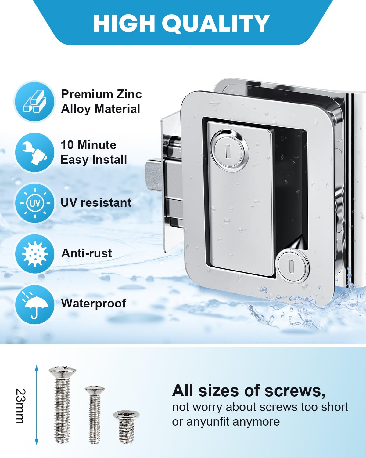 Kohree Rv Trailer Camper Door Lock Handle, Rv Door Locks Replacement With Deadbolt, 100% Zinc Alloy Door Handle Rv Entry Door Lock For Camper, Travel, Horse Trailer, Cargo Hauler, Rv Door Lock Chrome