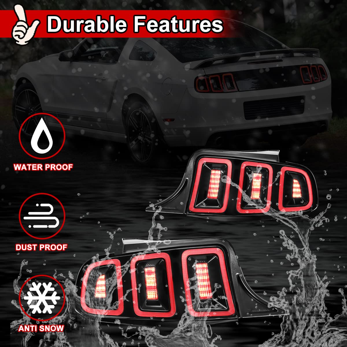 Nixon Offroad Tail Lights for Ford Mustang 2010-2014, LED Rear Lamps, Black Housing/Smoke Lens, 1 Pair Replacement Assembly