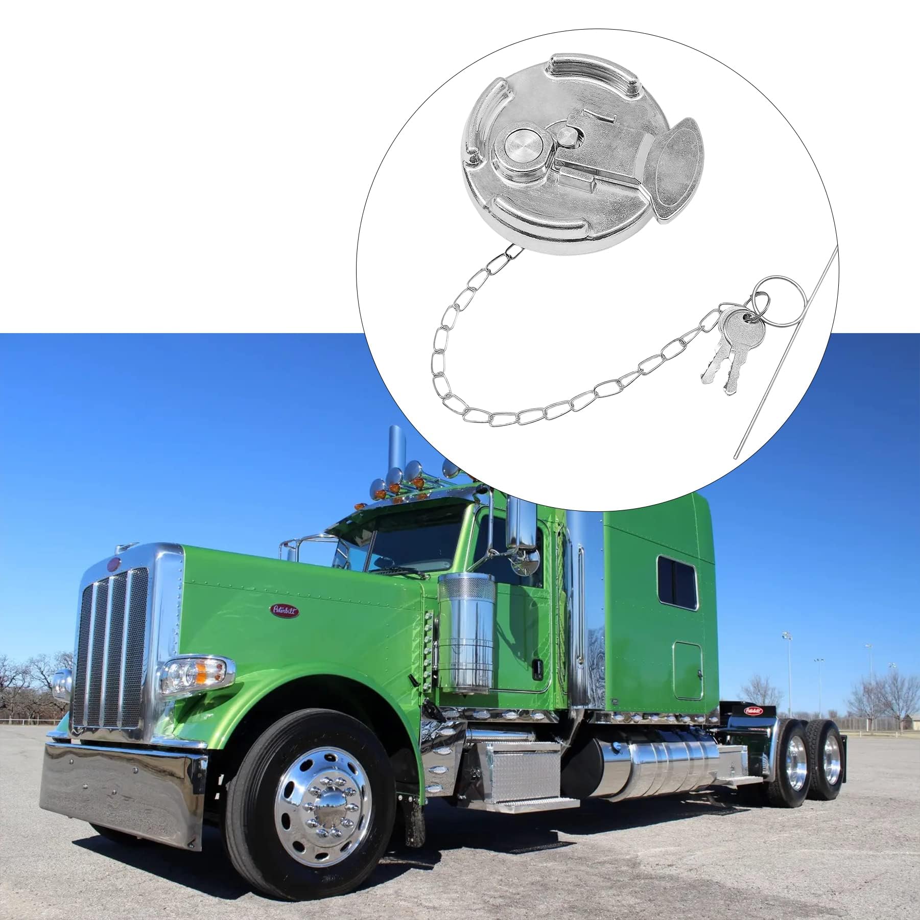 Locking Fuel Cap (2PCS), Compatible with 1972-2017 Peterbilt 330 to 587 Semi Trucks, 4In Lever Style Aluminum Diesel Fuel Tank C