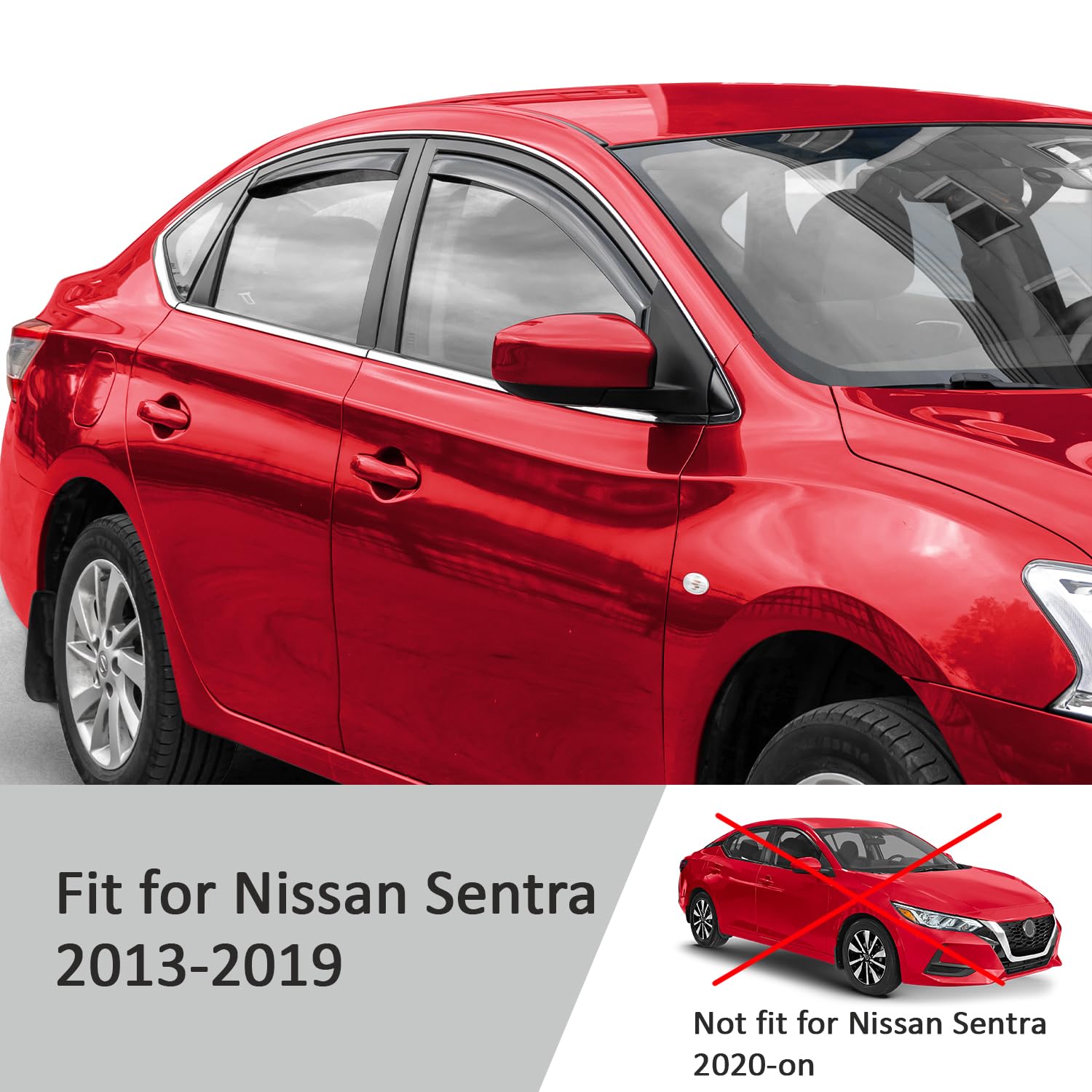 Voron Glass In-Channel Extra Durable Rain Guards For Nissan Sentra 2013-2019, Window Deflectors, Vent Window Visors, 4 Pieces -