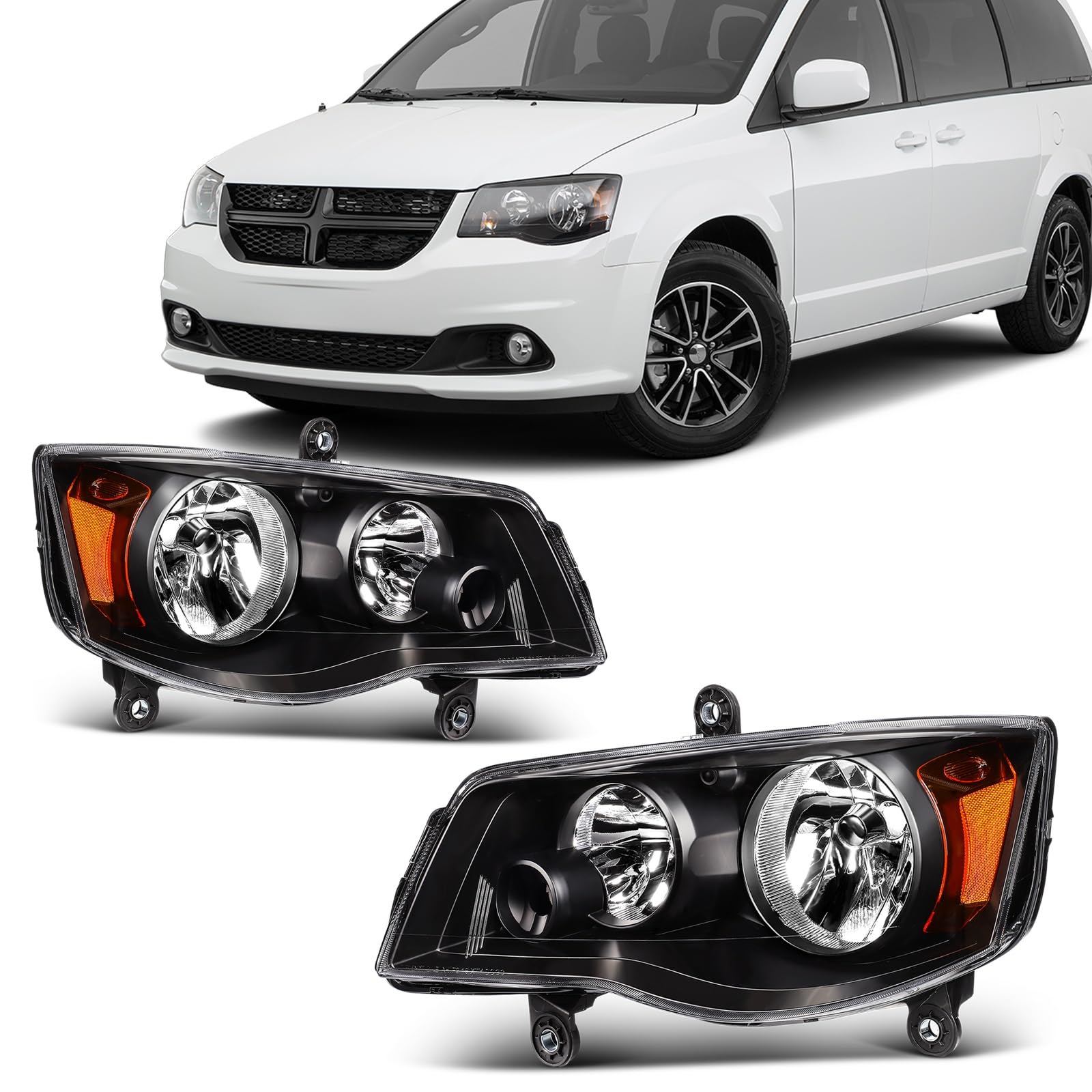SCITOO Headlights for 2011 2012 2013 2014 2015 2016 2017 2018 for Dodge Grand Caravan Pair Headlight Assembly Black Housing Ambe