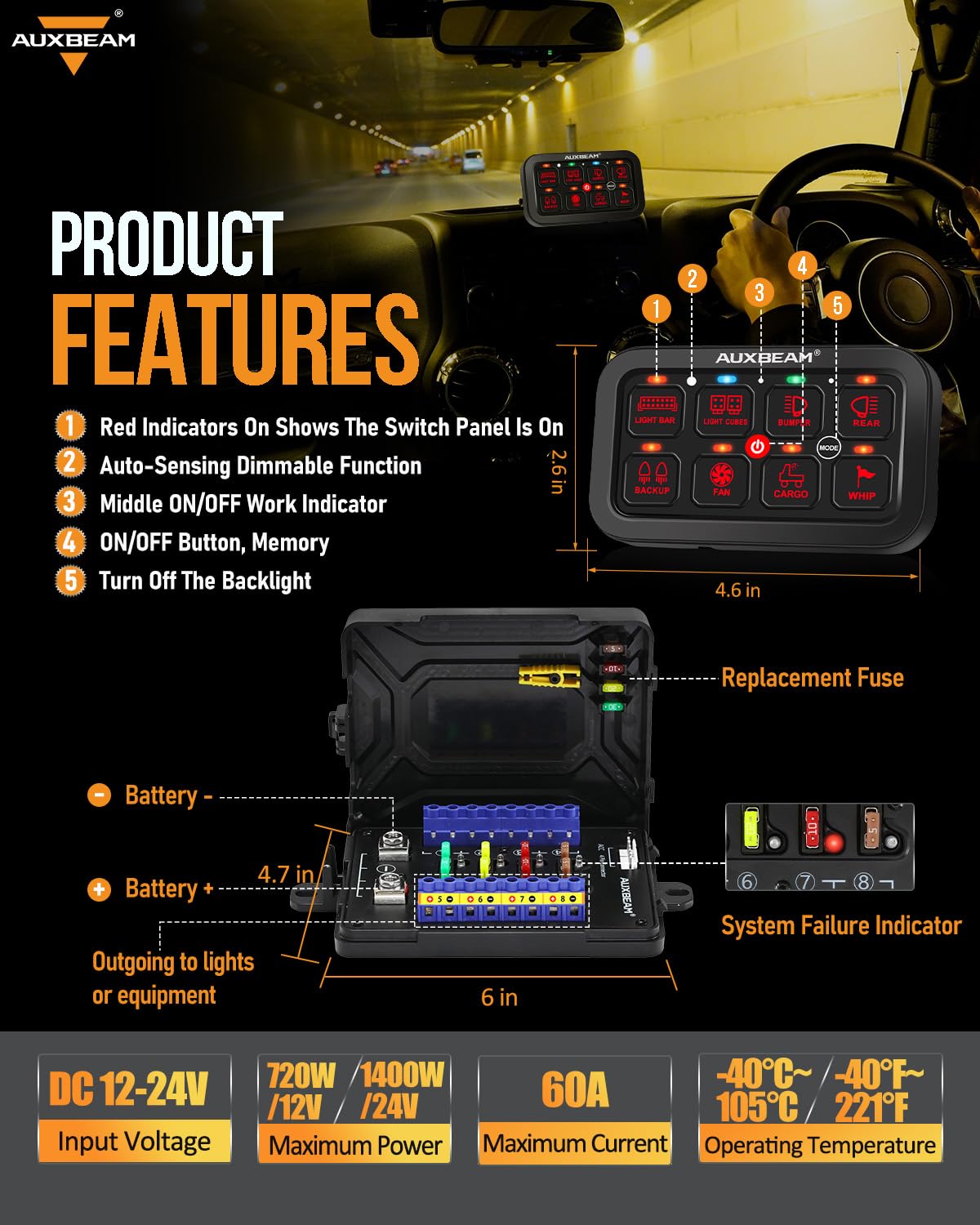 Auxbeam 8 Gang Switch Panel Rb80 Toggle Momentary Pulsed Rgb Dimmable Switch Panel Multifunction Switch Panel Two Sided Output M