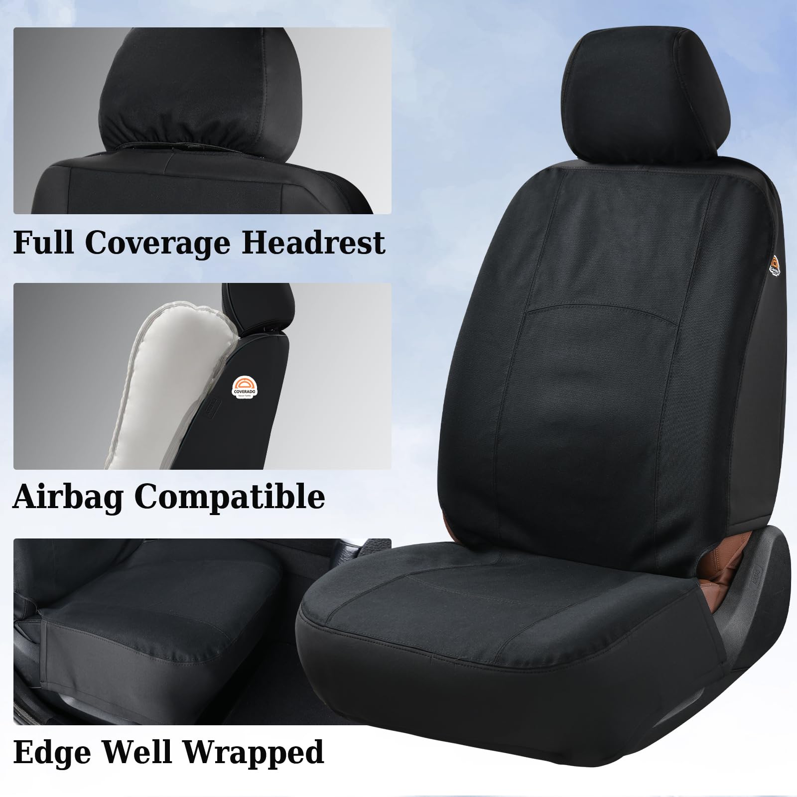 Coverado Car Seat Covers Front, Canvas Universal Seat Covers for Cars, 2-Pack Car Seat Cushions, Auto Seats Protectors for Kids