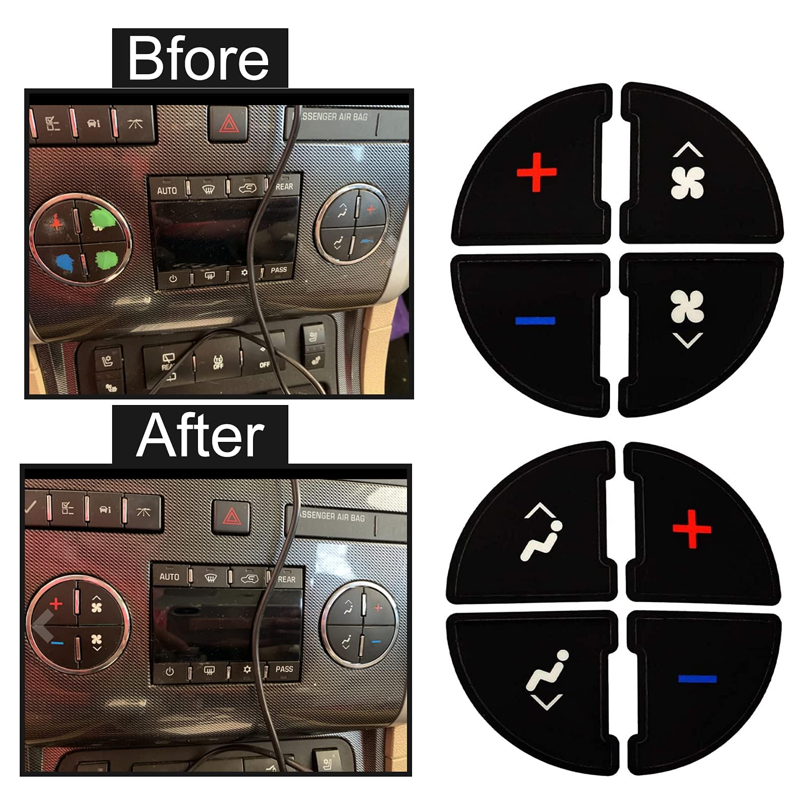 SecosAutoparts AC Button Repair Kit - Vinyl Decals & Stickers for GMC, Chevy Silverado, Buick Dash Controls