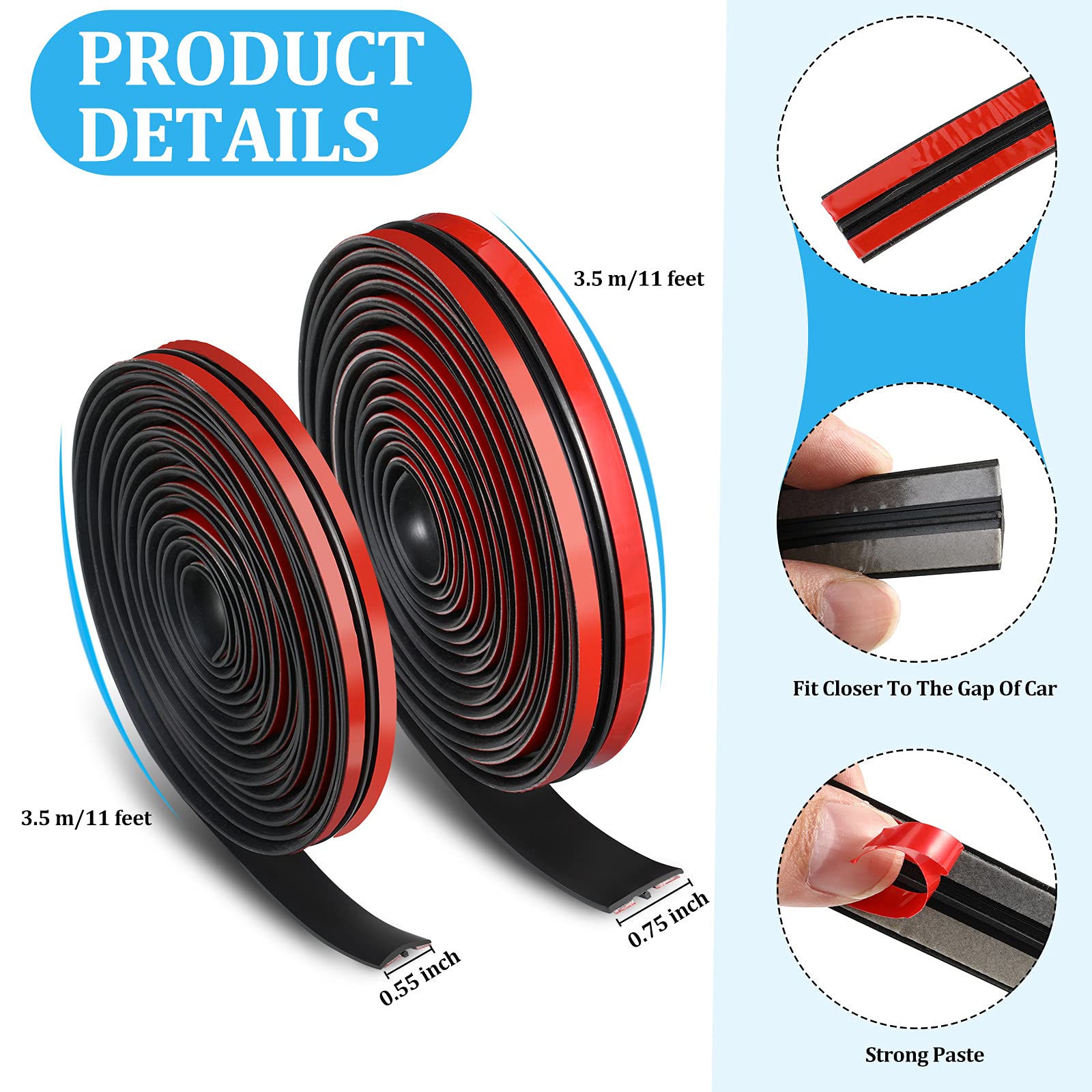 Frienda 2 Pieces Windshield Trim Windshield Rubber Seal 14mm 19mm Car Sunroof Seal Weather Stripping T Shape Seal Strip for Car